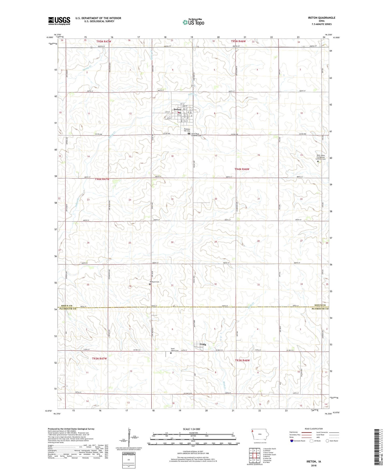 Ireton Iowa US Topo Map Image