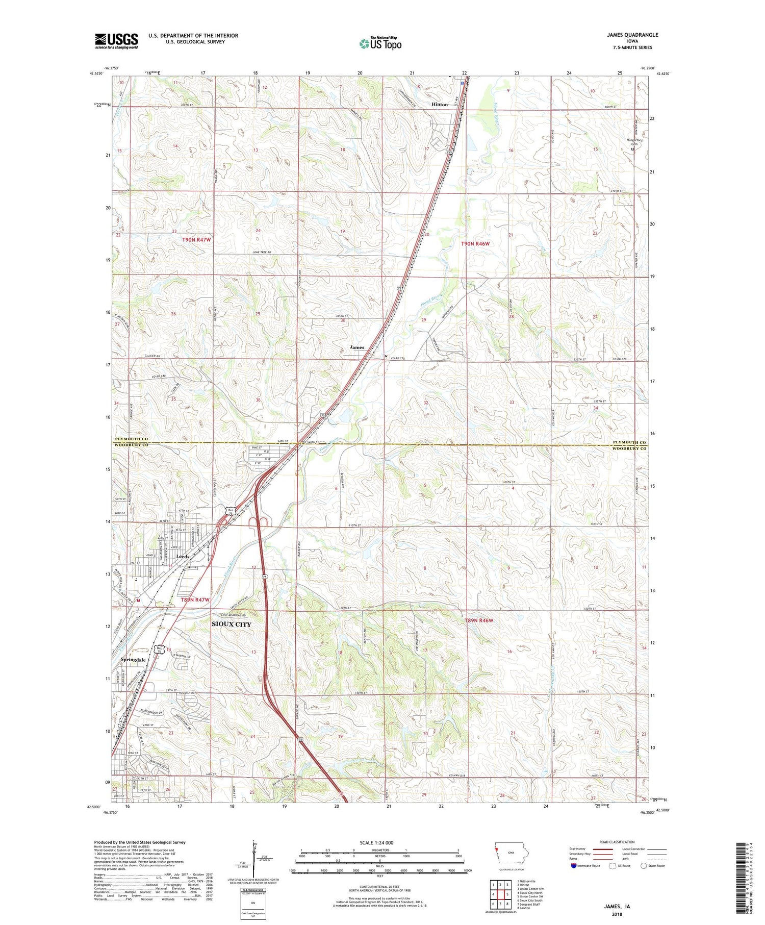 James Iowa US Topo Map Image