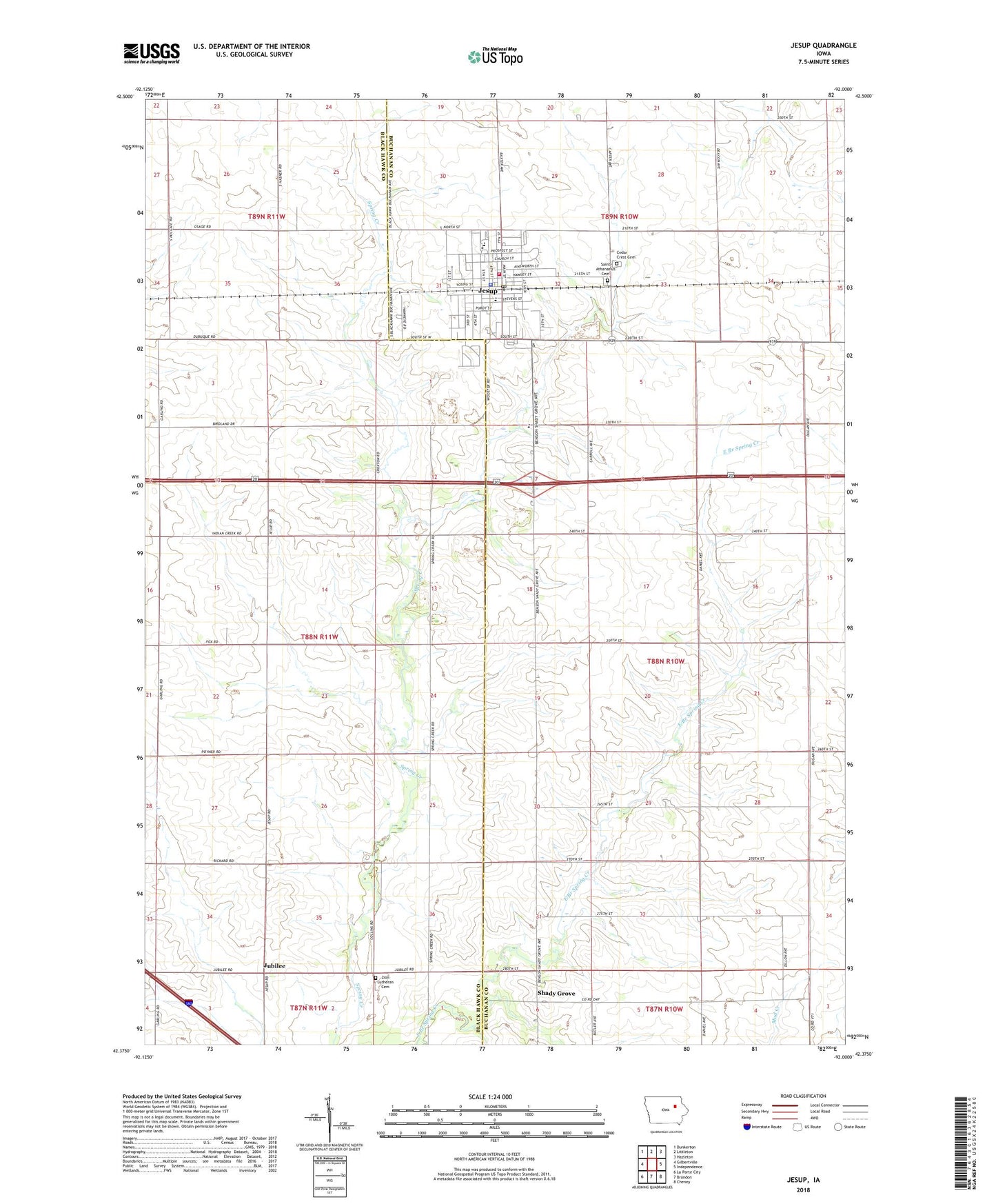 Jesup Iowa US Topo Map Image