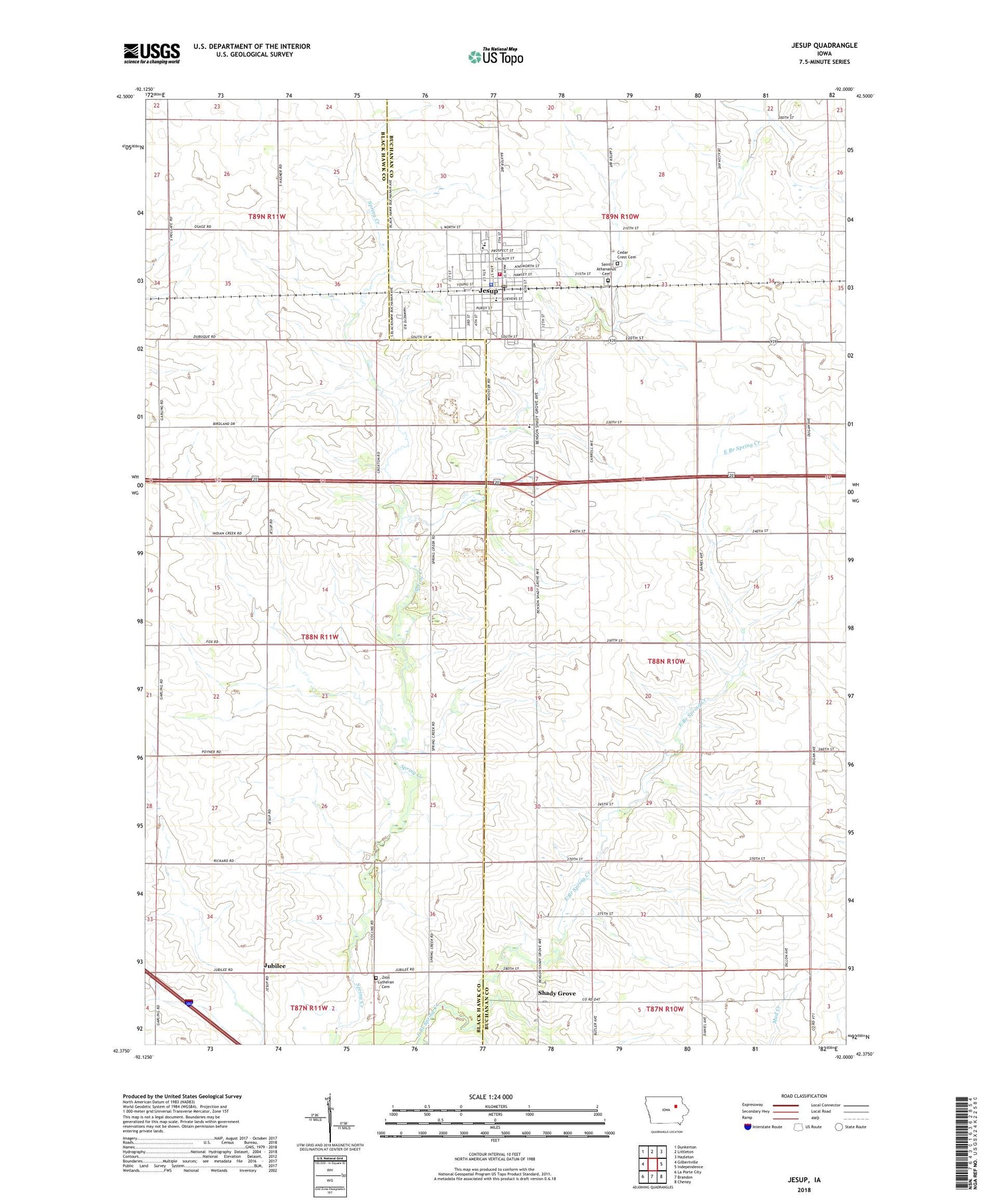 Jesup Iowa US Topo Map Image