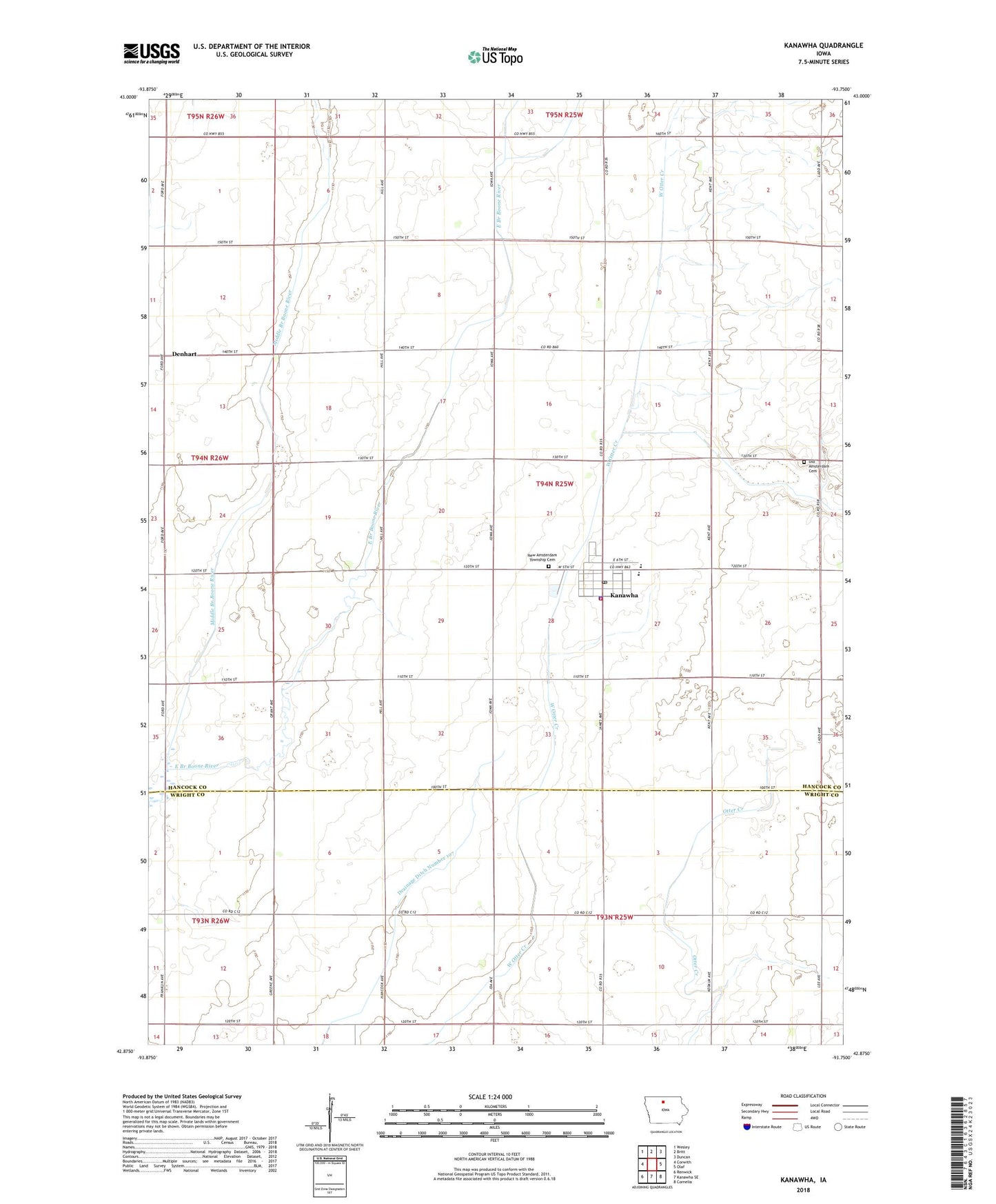 Kanawha Iowa US Topo Map Image