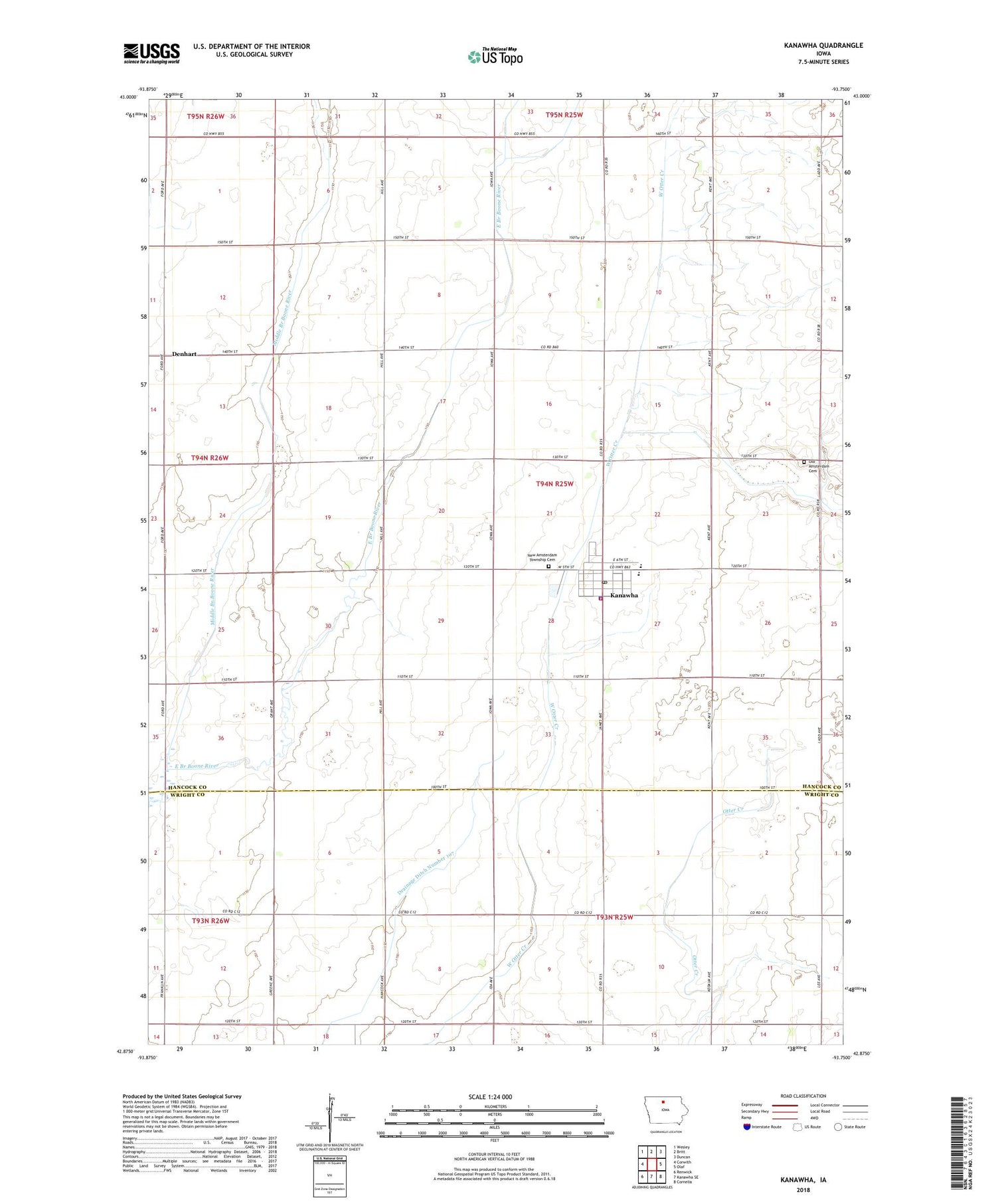 Kanawha Iowa US Topo Map Image