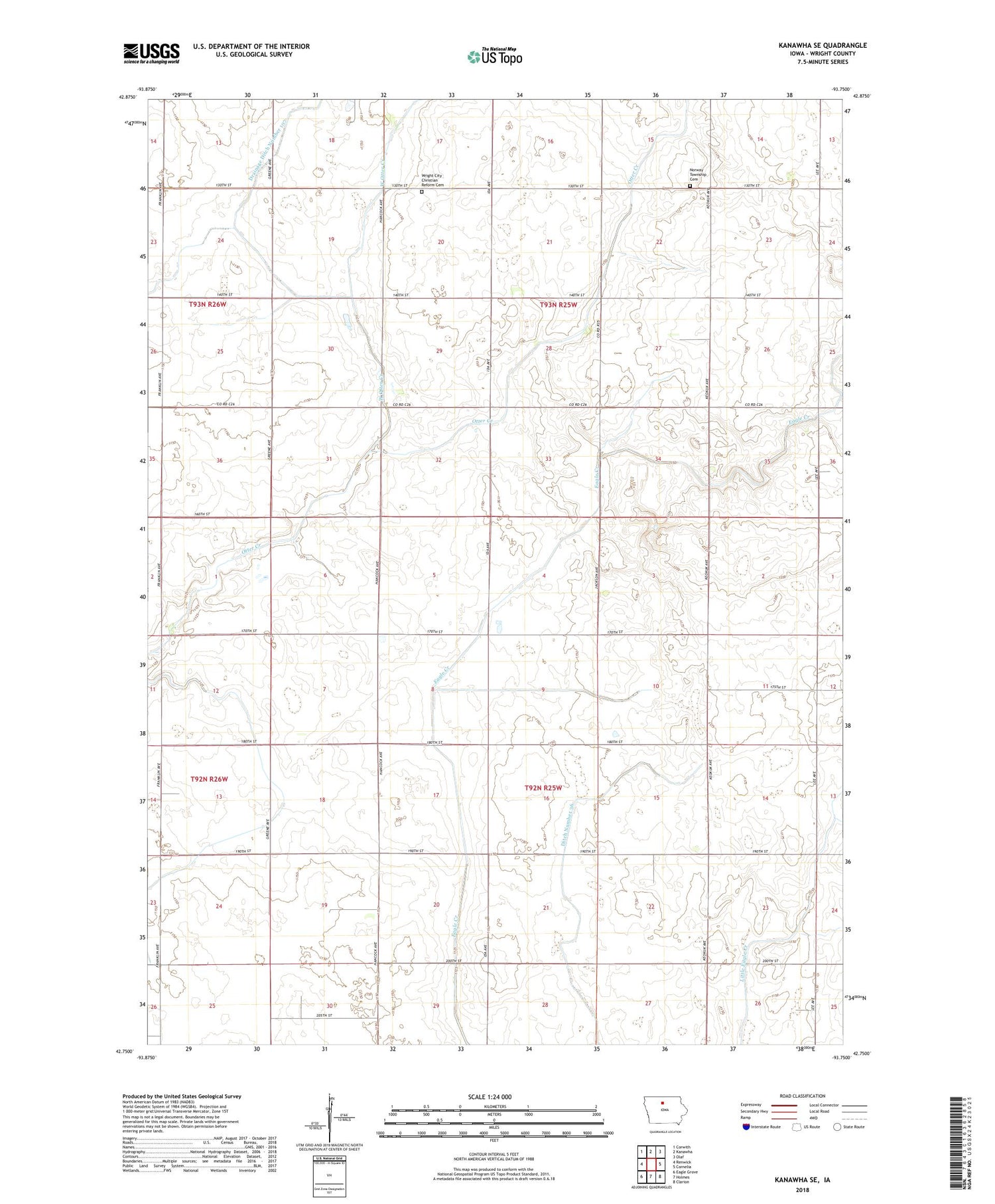 Kanawha SE Iowa US Topo Map Image
