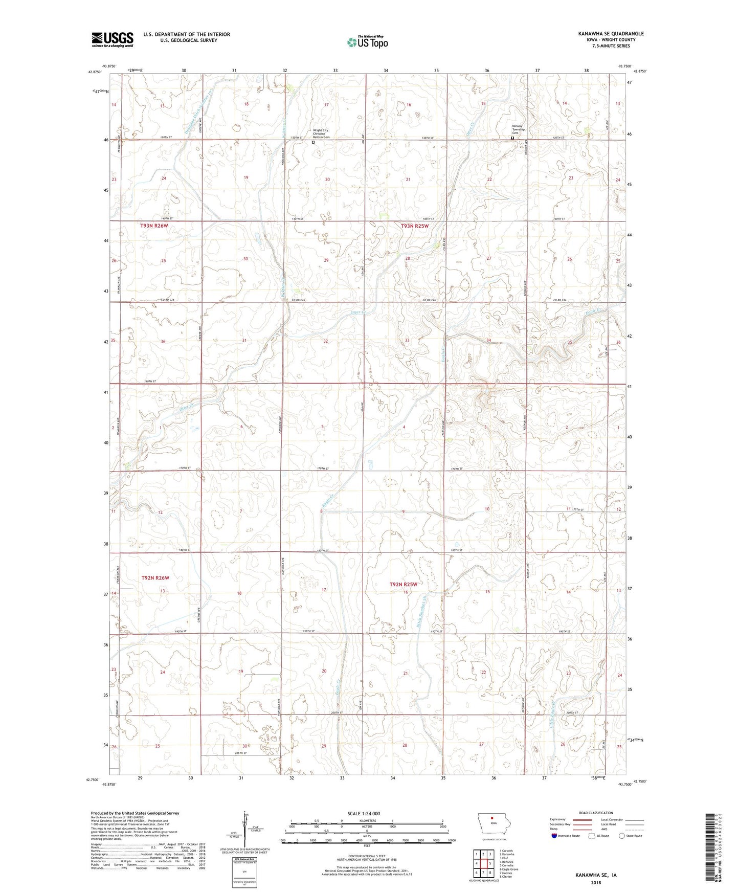 Kanawha SE Iowa US Topo Map Image