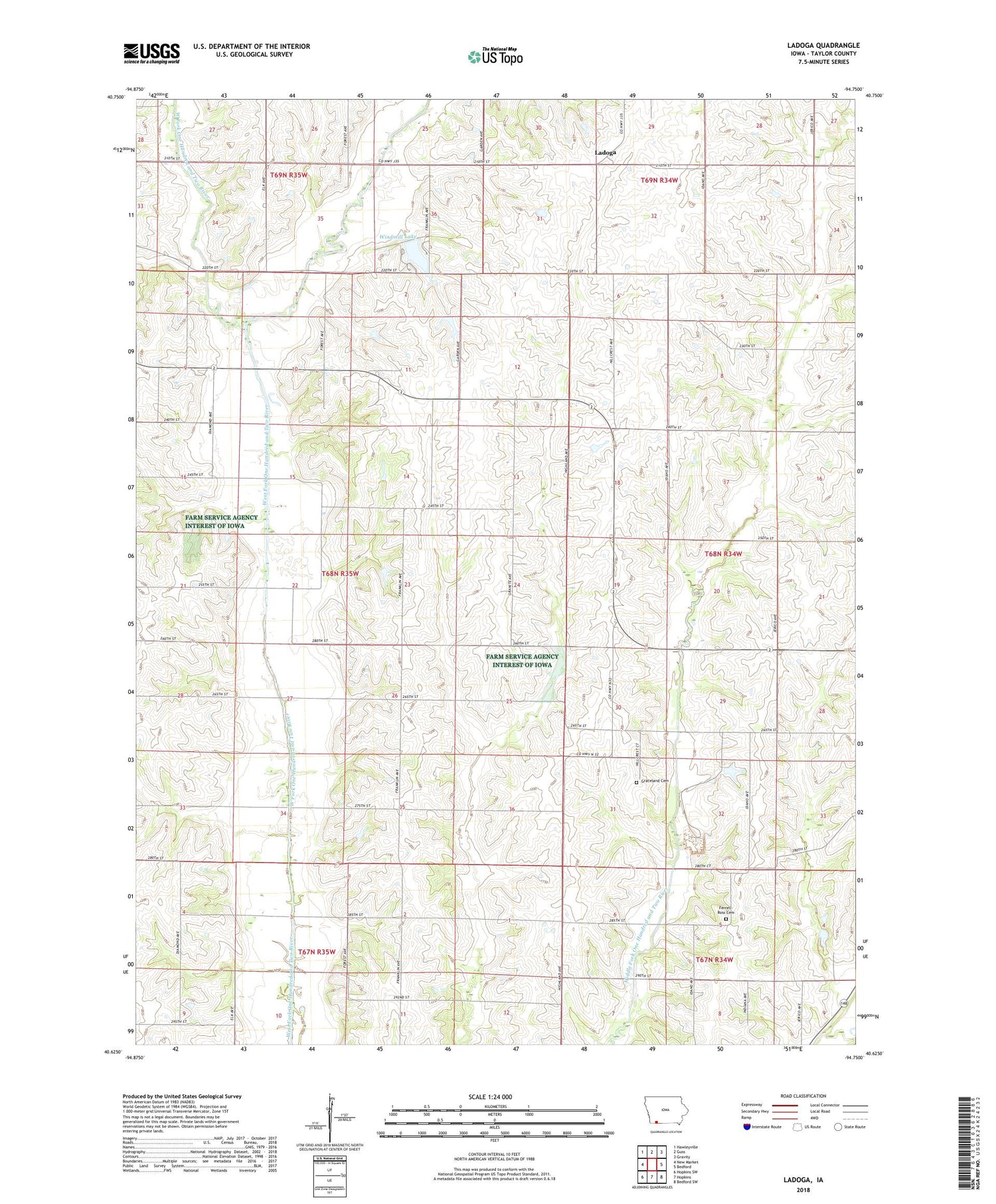 Ladoga Iowa US Topo Map Image