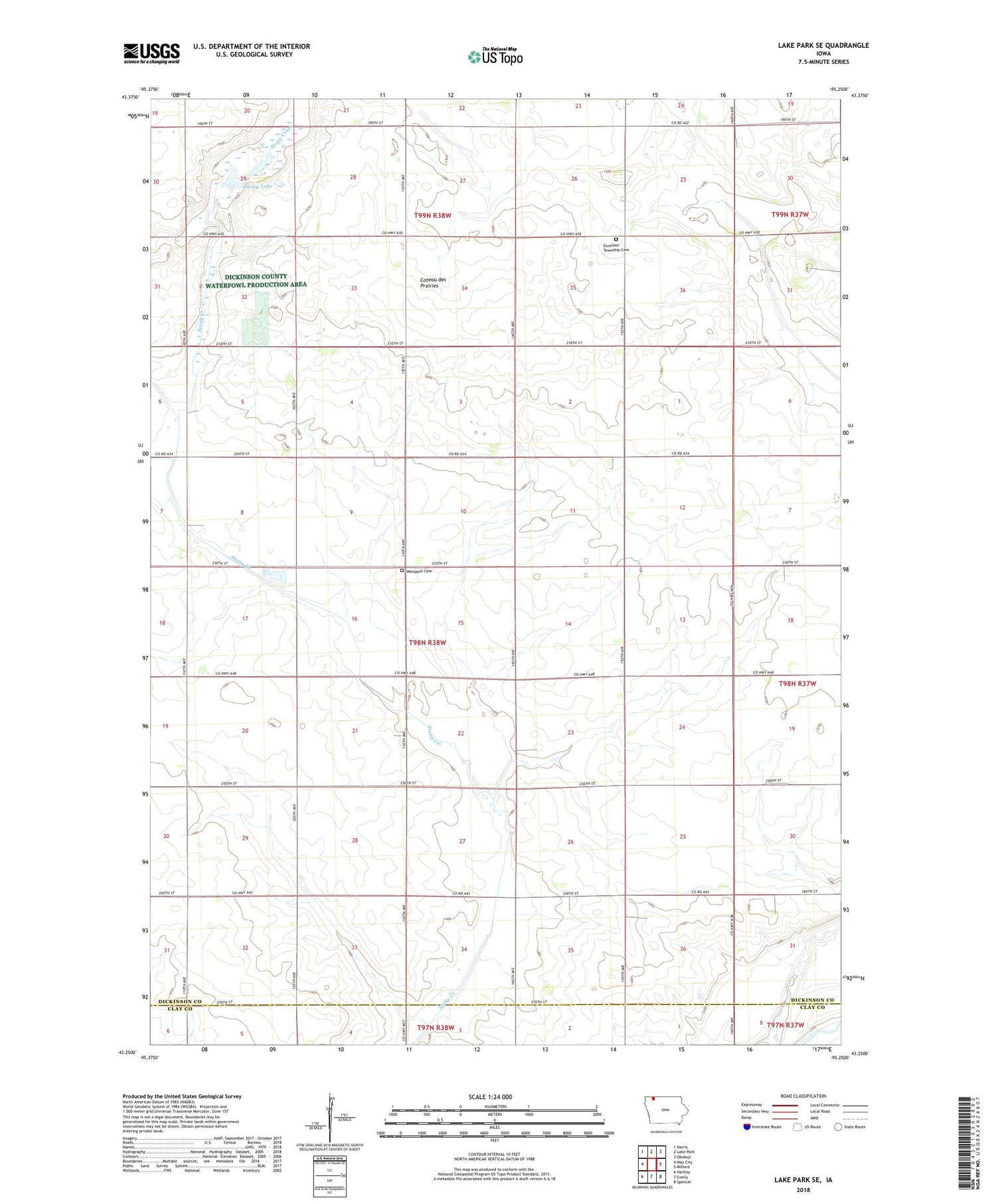 Lake Park SE Iowa US Topo Map Image