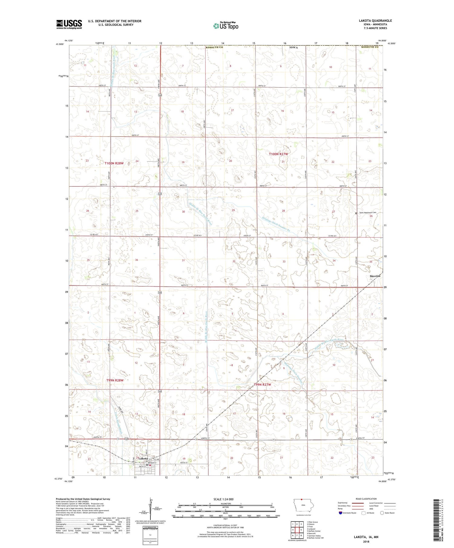 Lakota Iowa US Topo Map Image