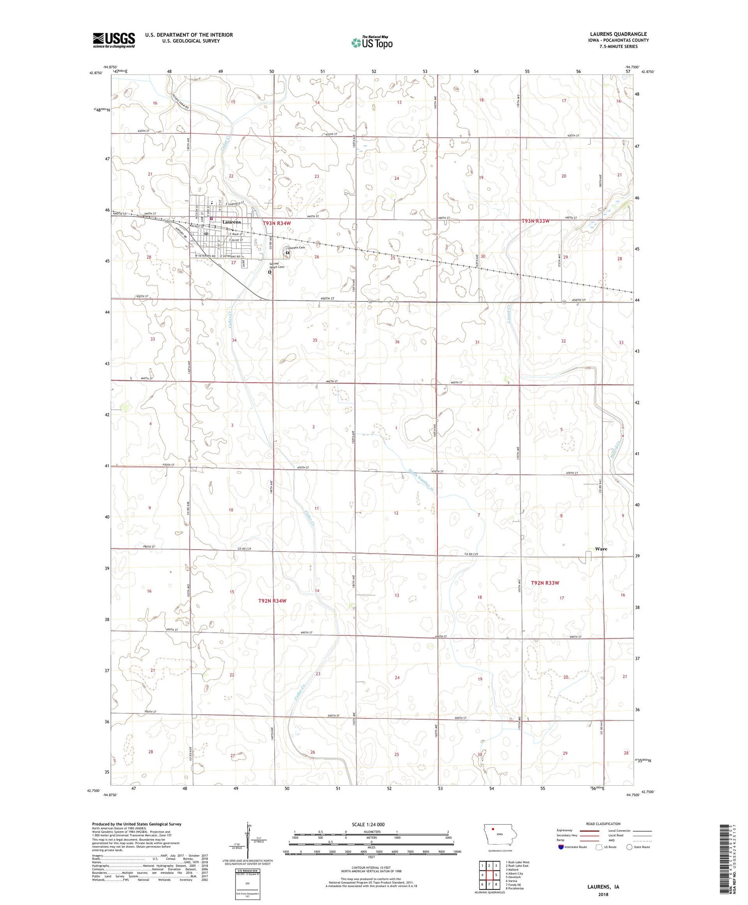Laurens Iowa US Topo Map Image