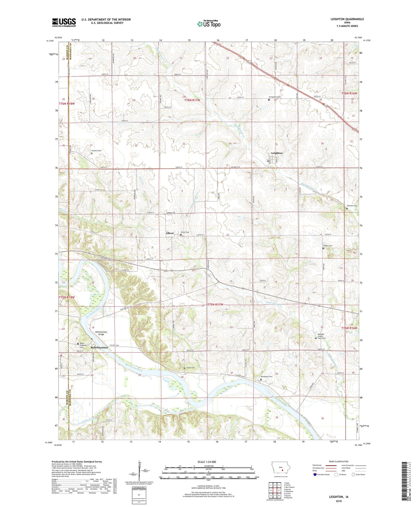 Leighton Iowa US Topo Map Image