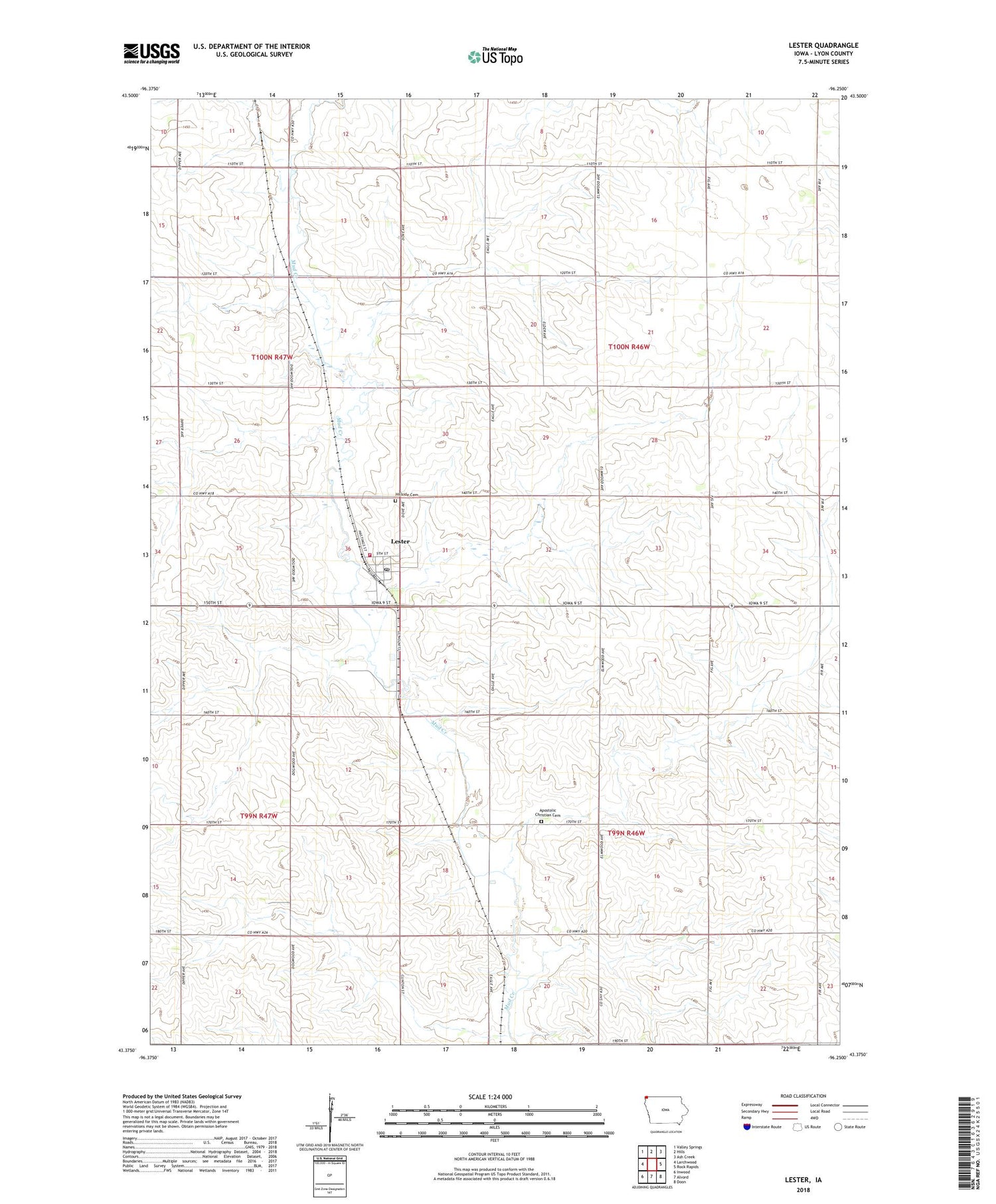 Lester Iowa US Topo Map Image