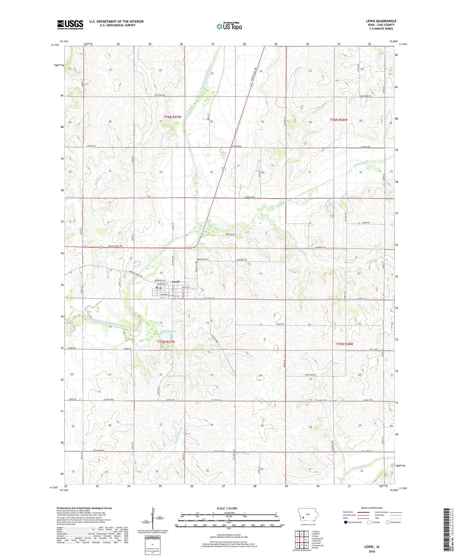 Lewis Iowa US Topo Map Image