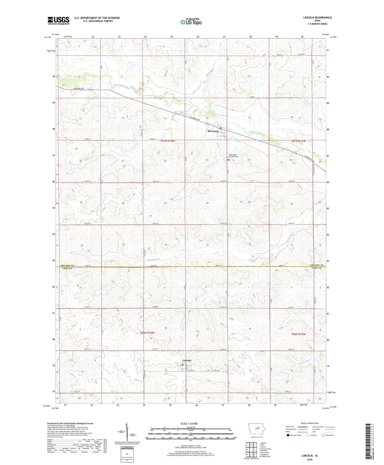 Lincoln Iowa US Topo Map Image