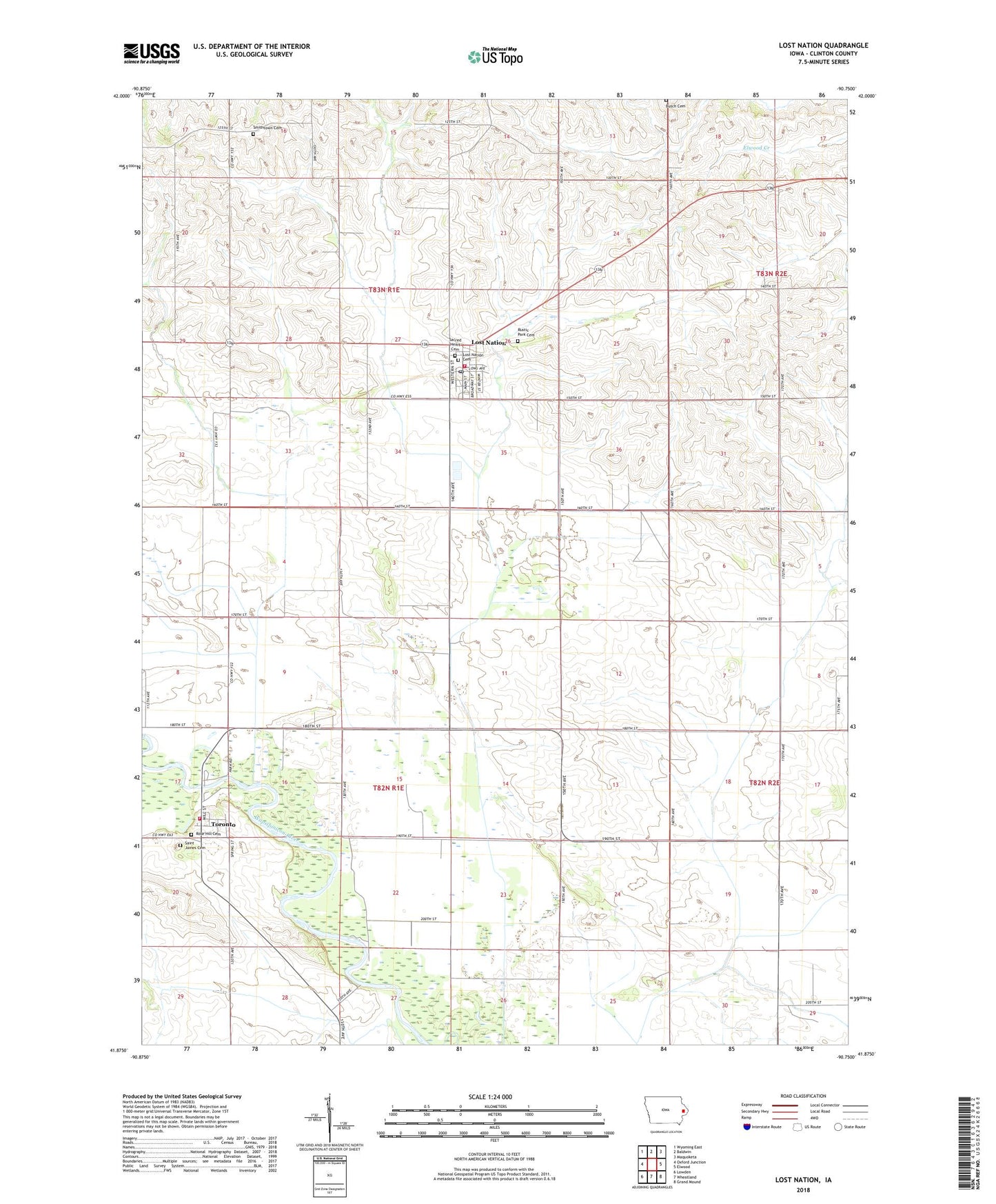 Lost Nation Iowa US Topo Map Image