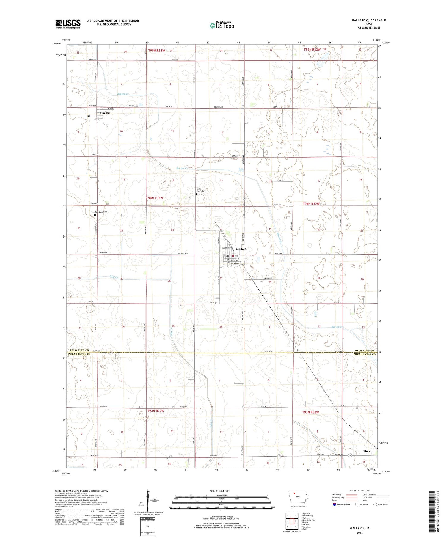 Mallard Iowa US Topo Map Image