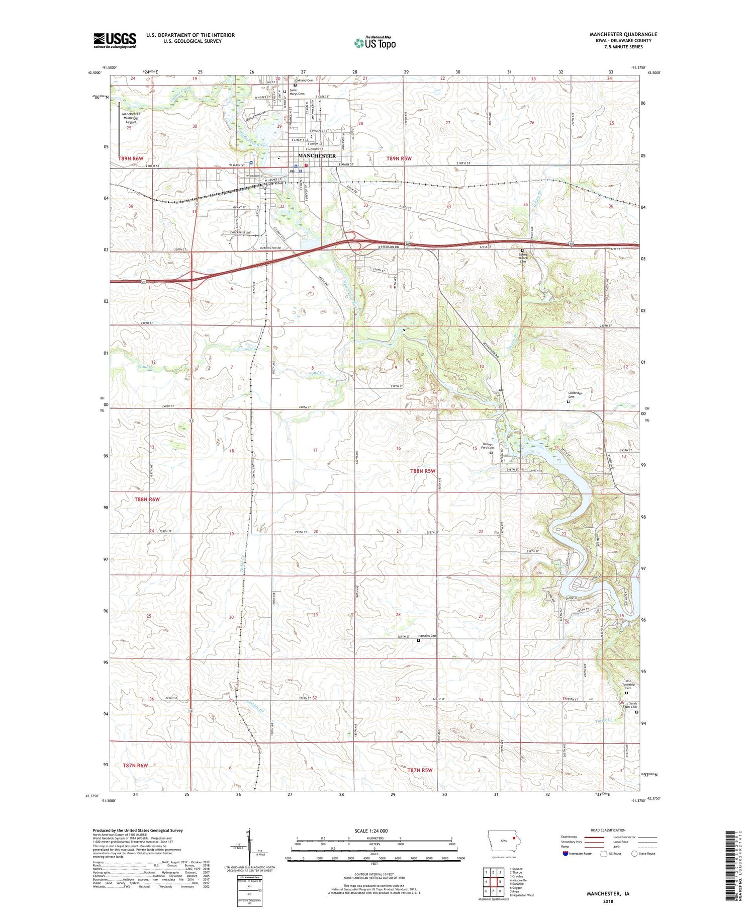 Manchester Iowa US Topo Map Image