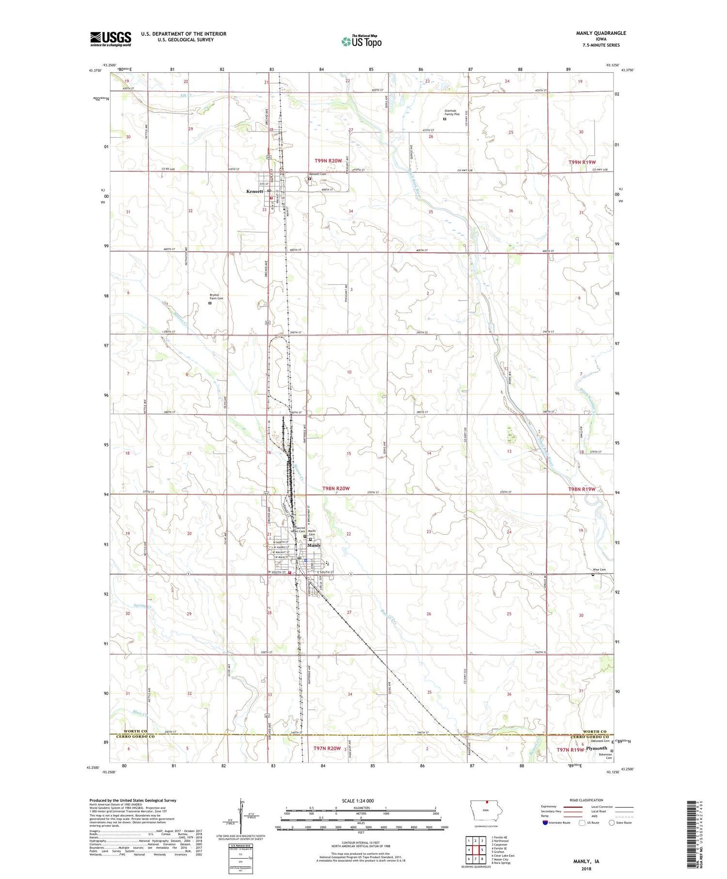 Manly Iowa US Topo Map Image