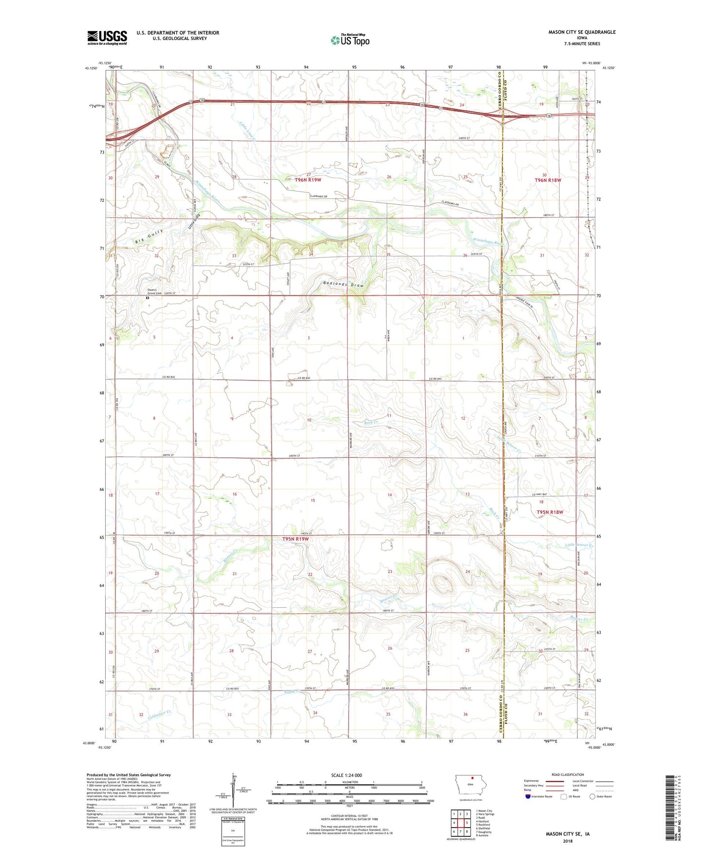 Mason City SE Iowa US Topo Map Image