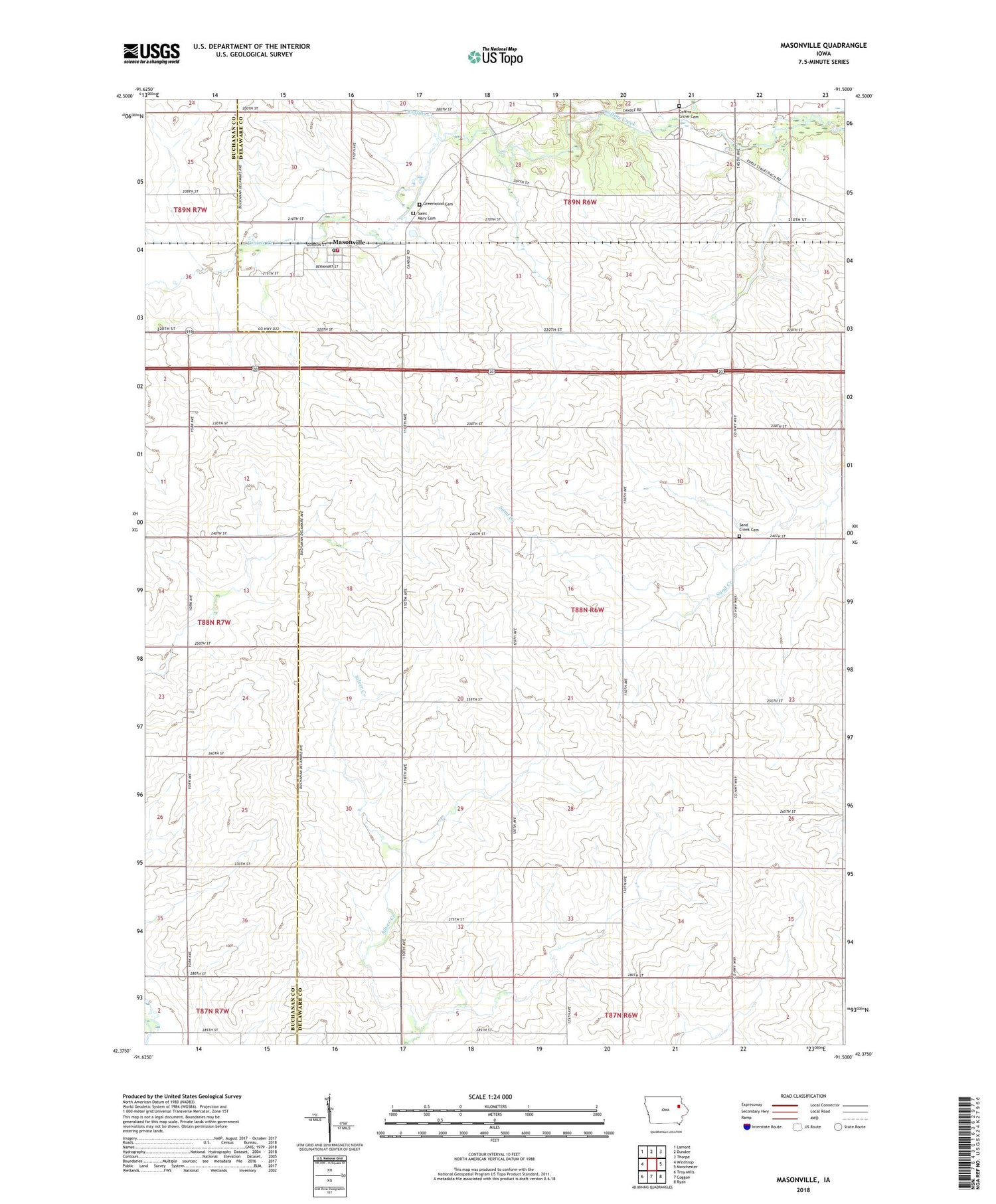 Masonville Iowa US Topo Map Image