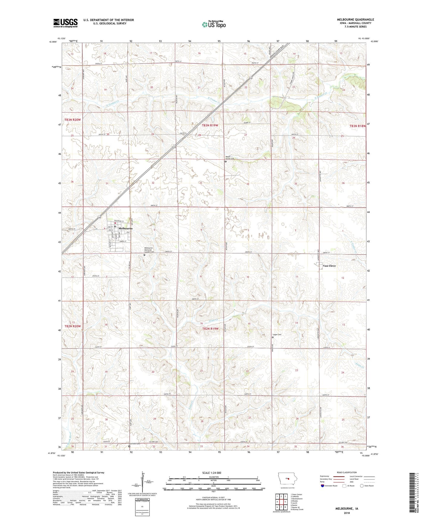 Melbourne Iowa US Topo Map Image