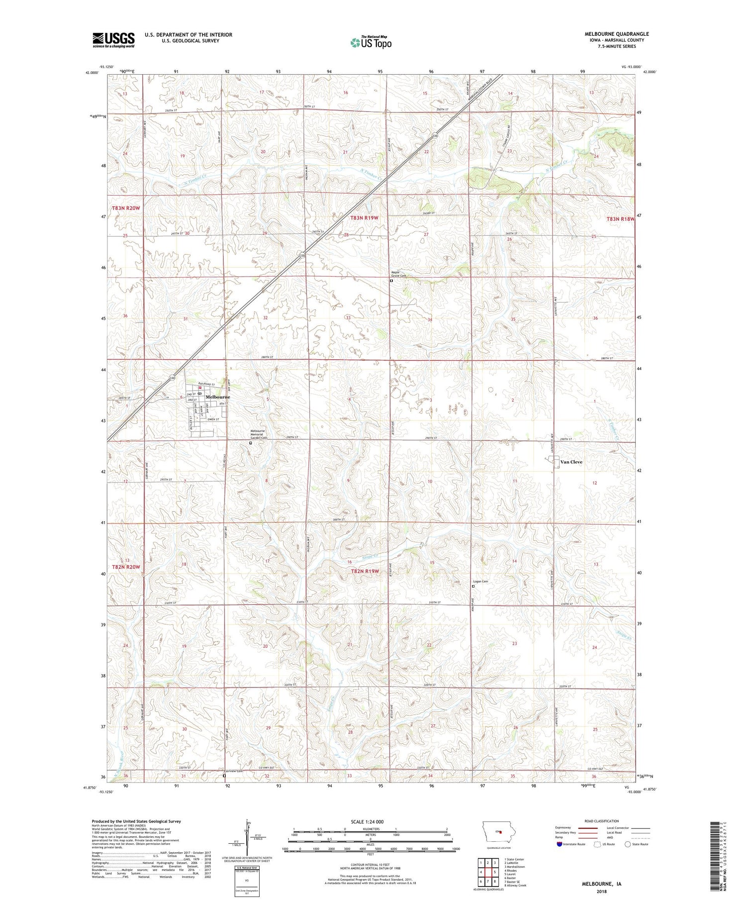 Melbourne Iowa US Topo Map Image