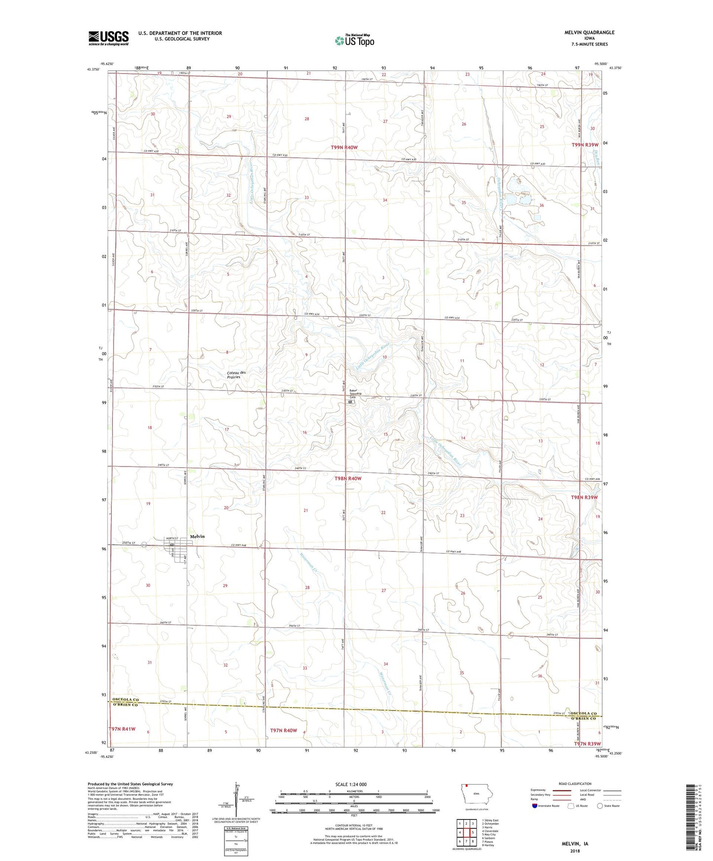 Melvin Iowa US Topo Map Image