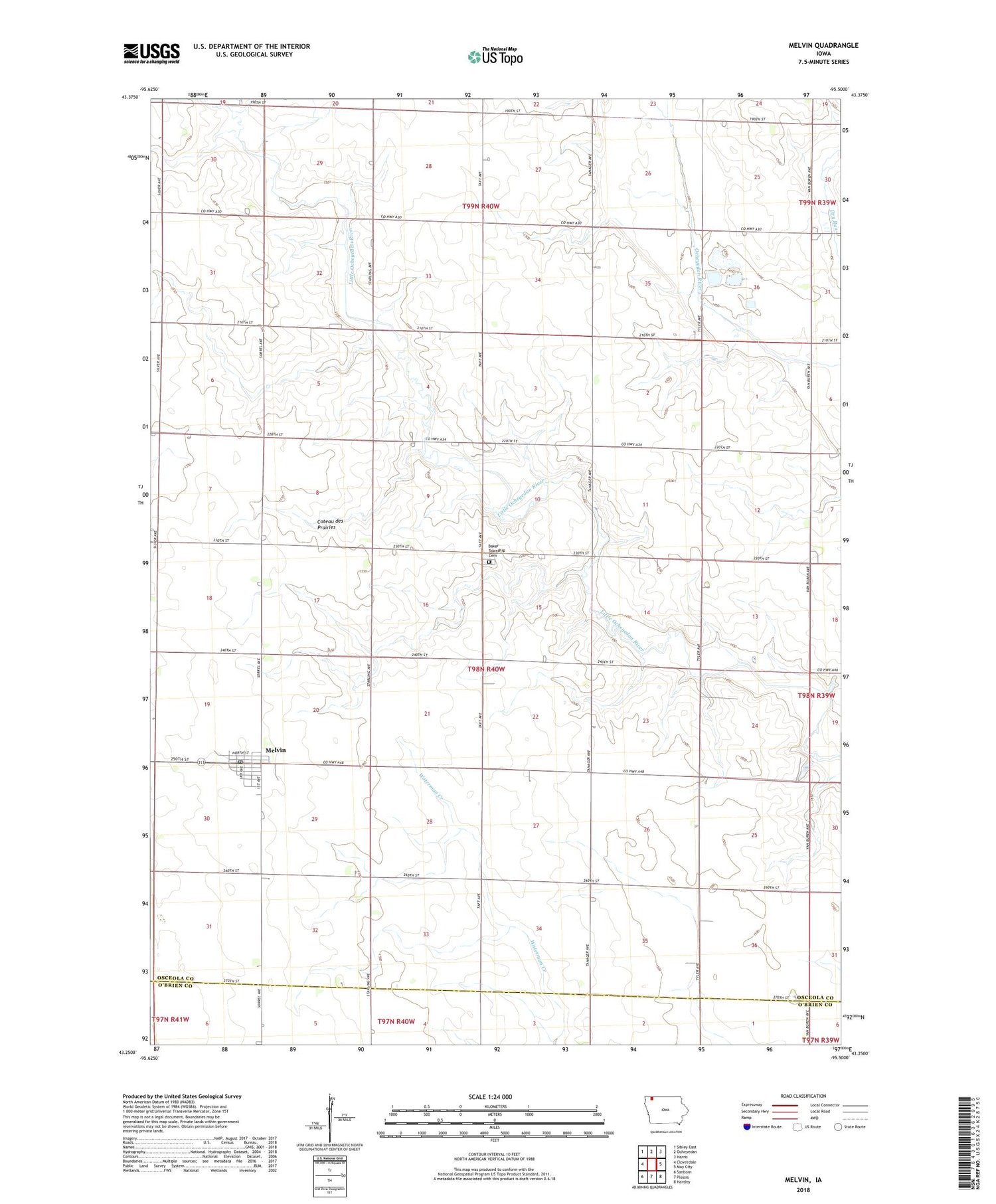 Melvin Iowa US Topo Map Image