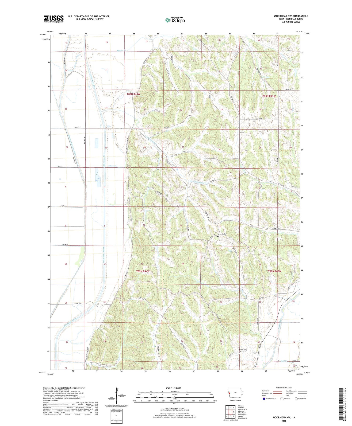 Moorhead NW Iowa US Topo Map Image