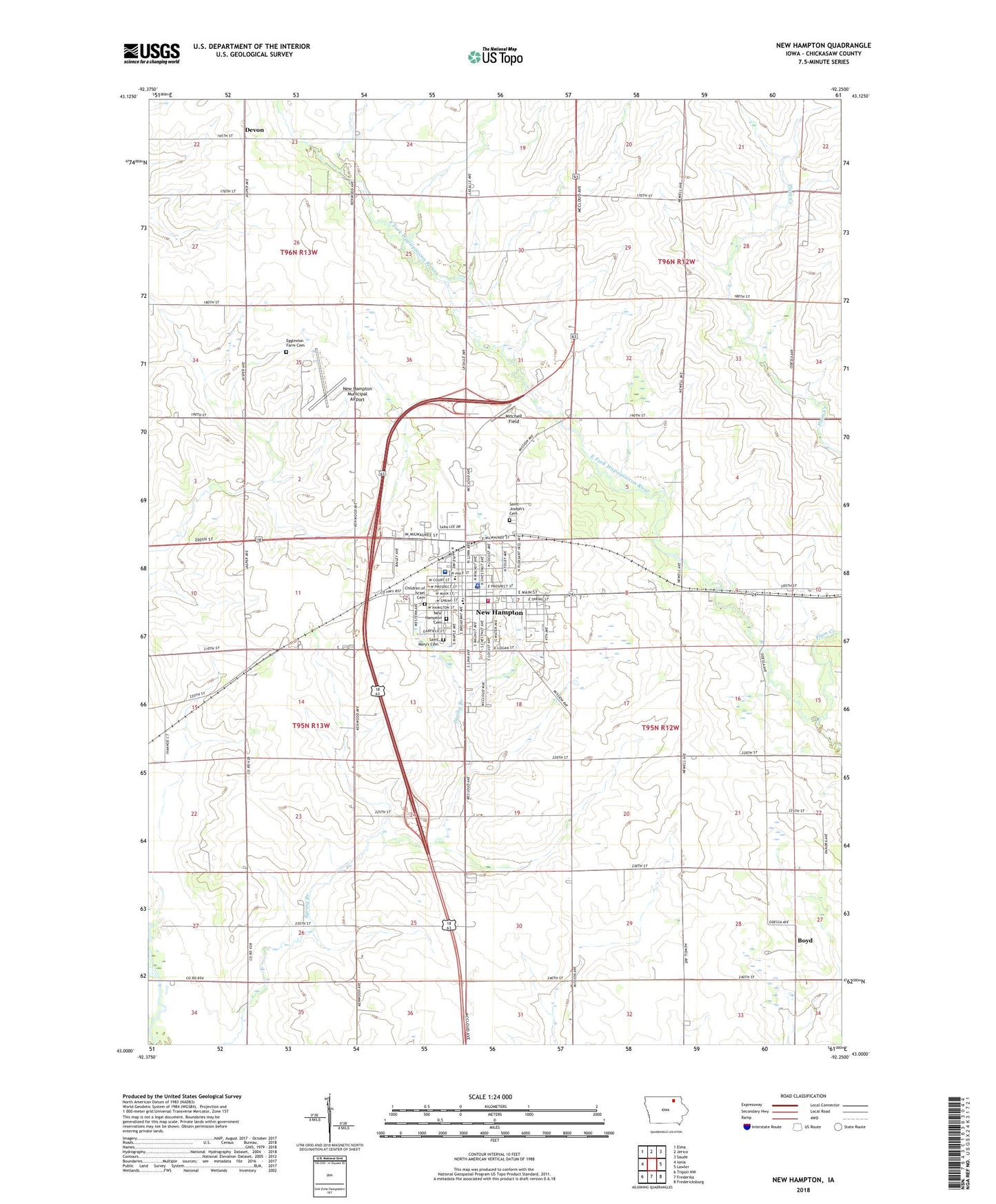 New Hampton Iowa US Topo Map Image