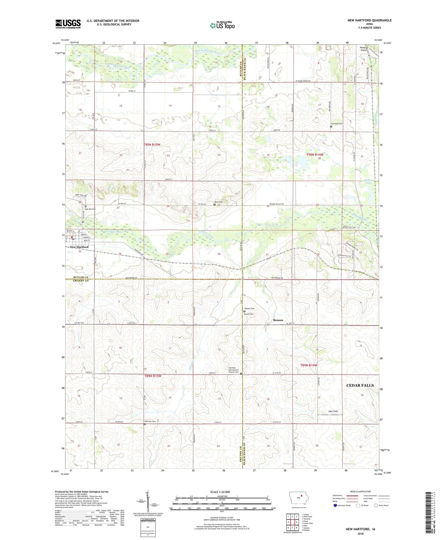 New Hartford Iowa US Topo Map Image