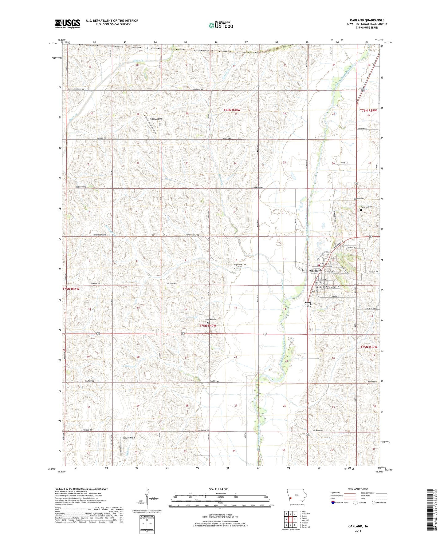 Oakland Iowa US Topo Map Image