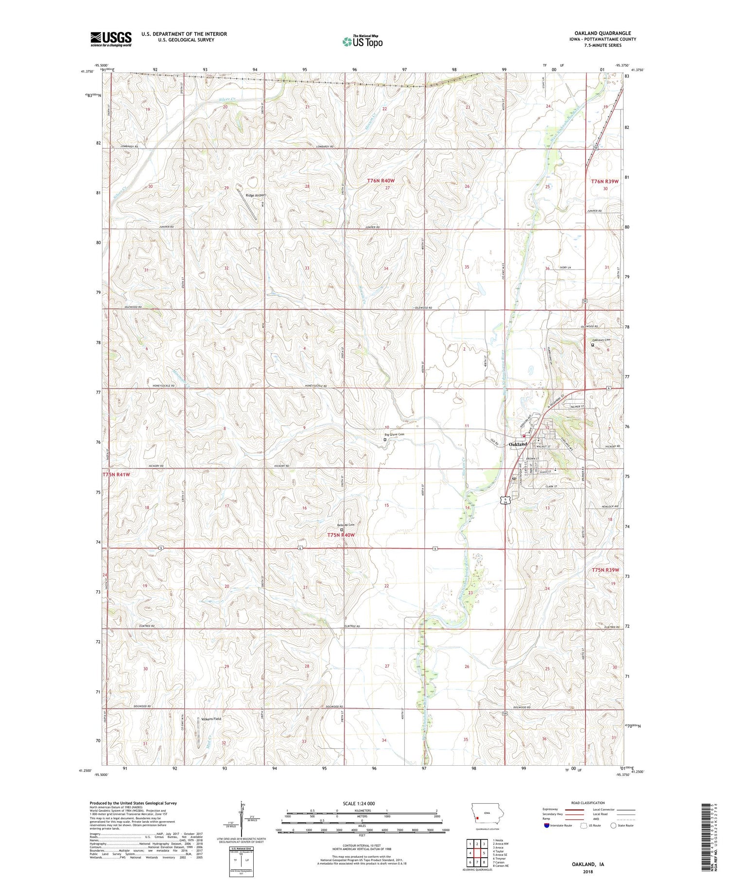 Oakland Iowa US Topo Map Image