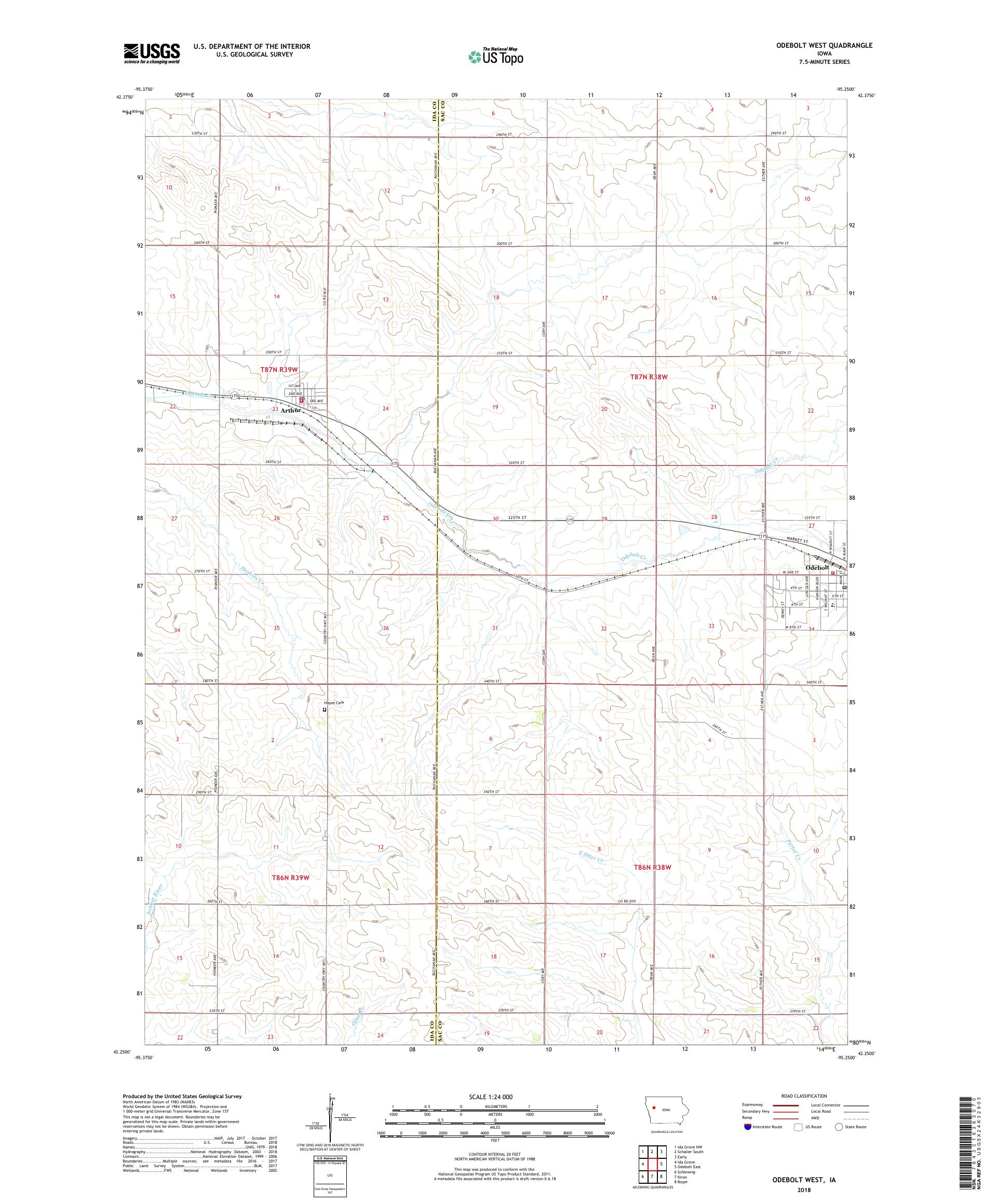 Odebolt West Iowa US Topo Map – MyTopo Map Store