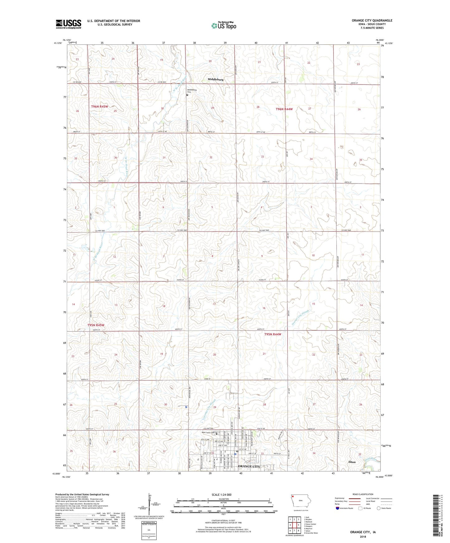 Orange City Iowa US Topo Map Image