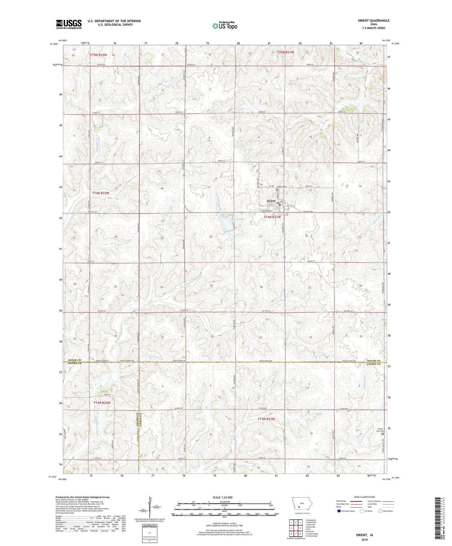 Orient Iowa US Topo Map Image