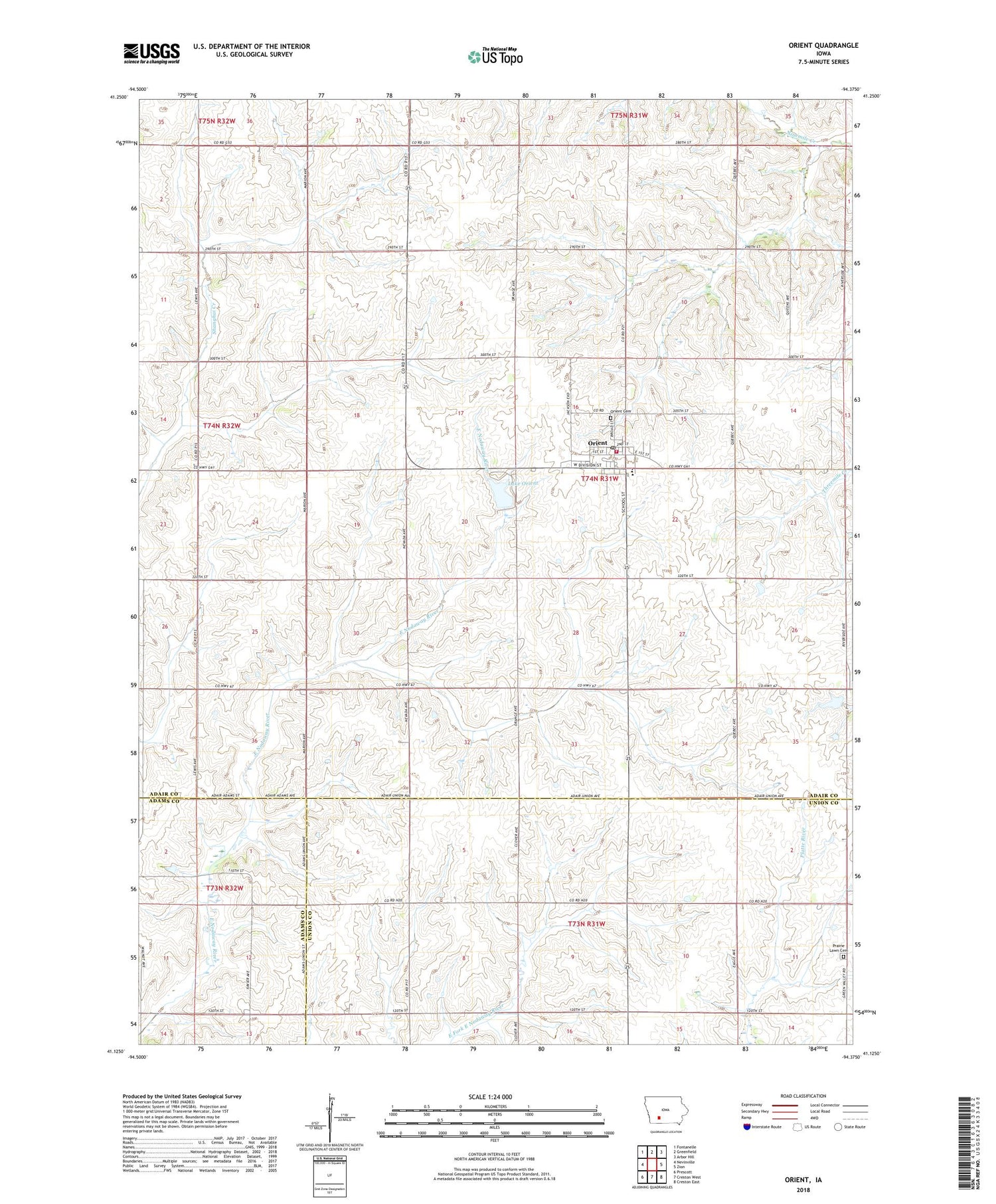 Orient Iowa US Topo Map Image