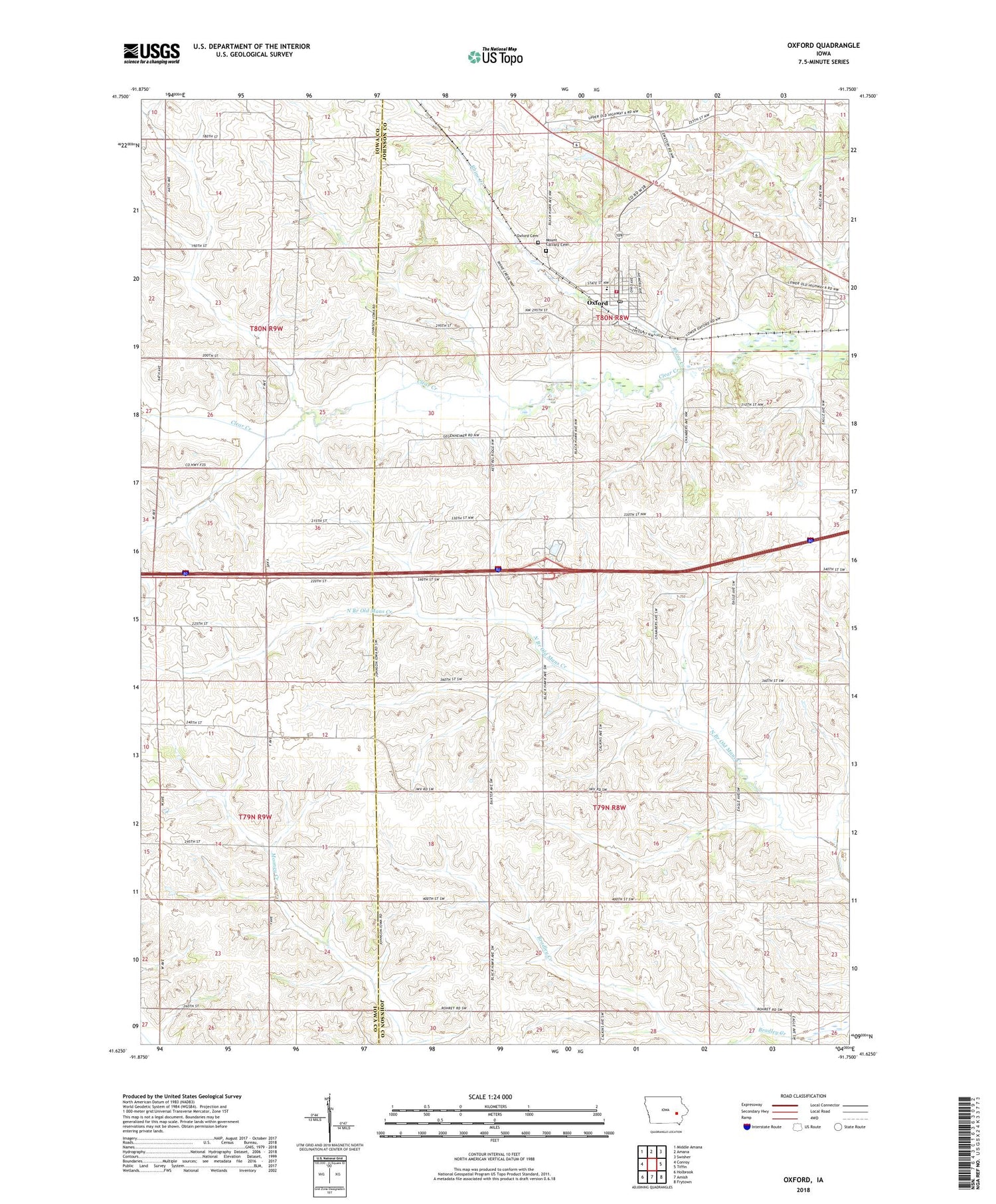 Oxford Iowa US Topo Map Image