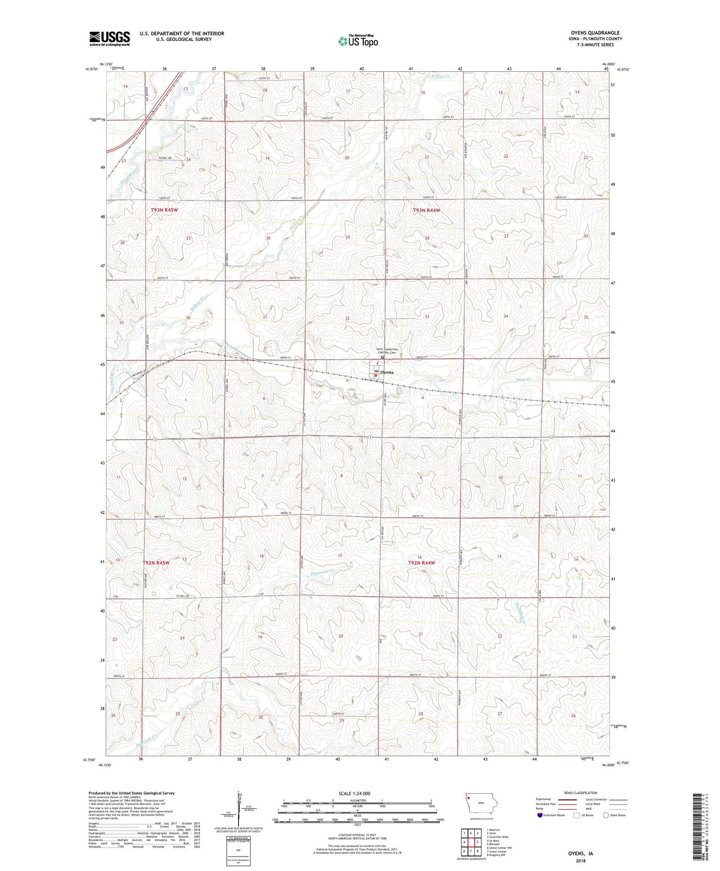 Oyens Iowa US Topo Map Image