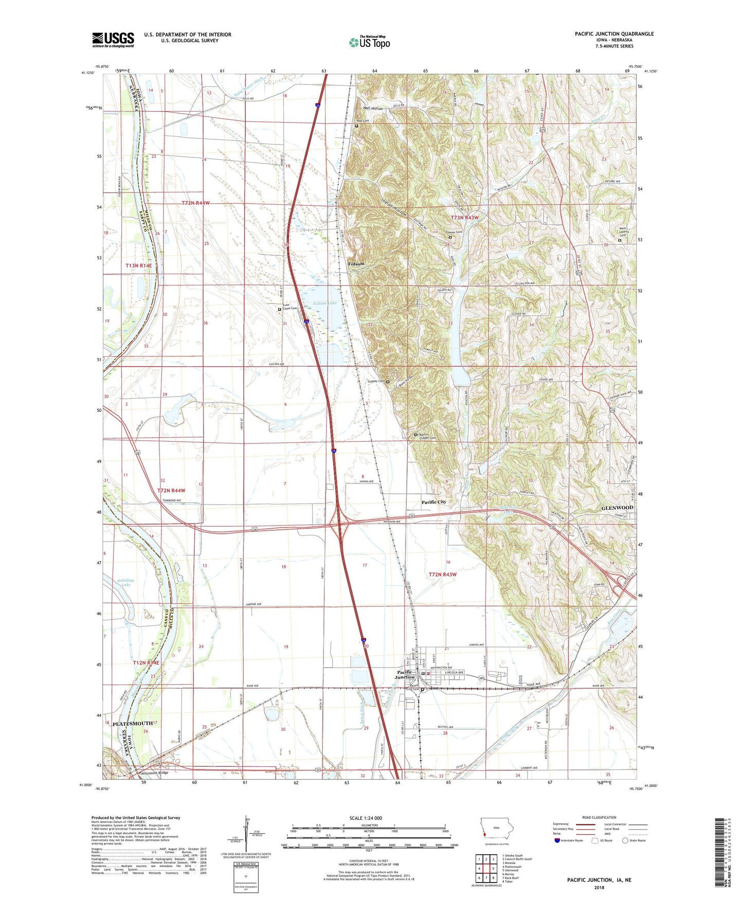 Pacific Junction Iowa US Topo Map Image