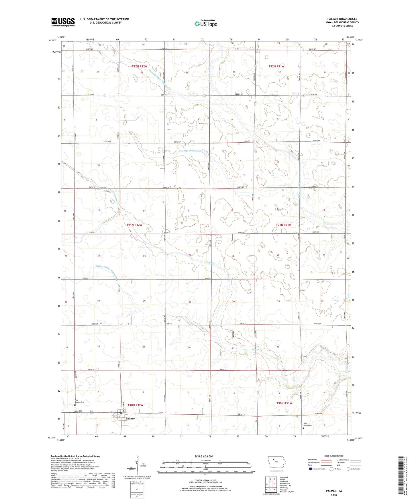 Palmer Iowa US Topo Map Image