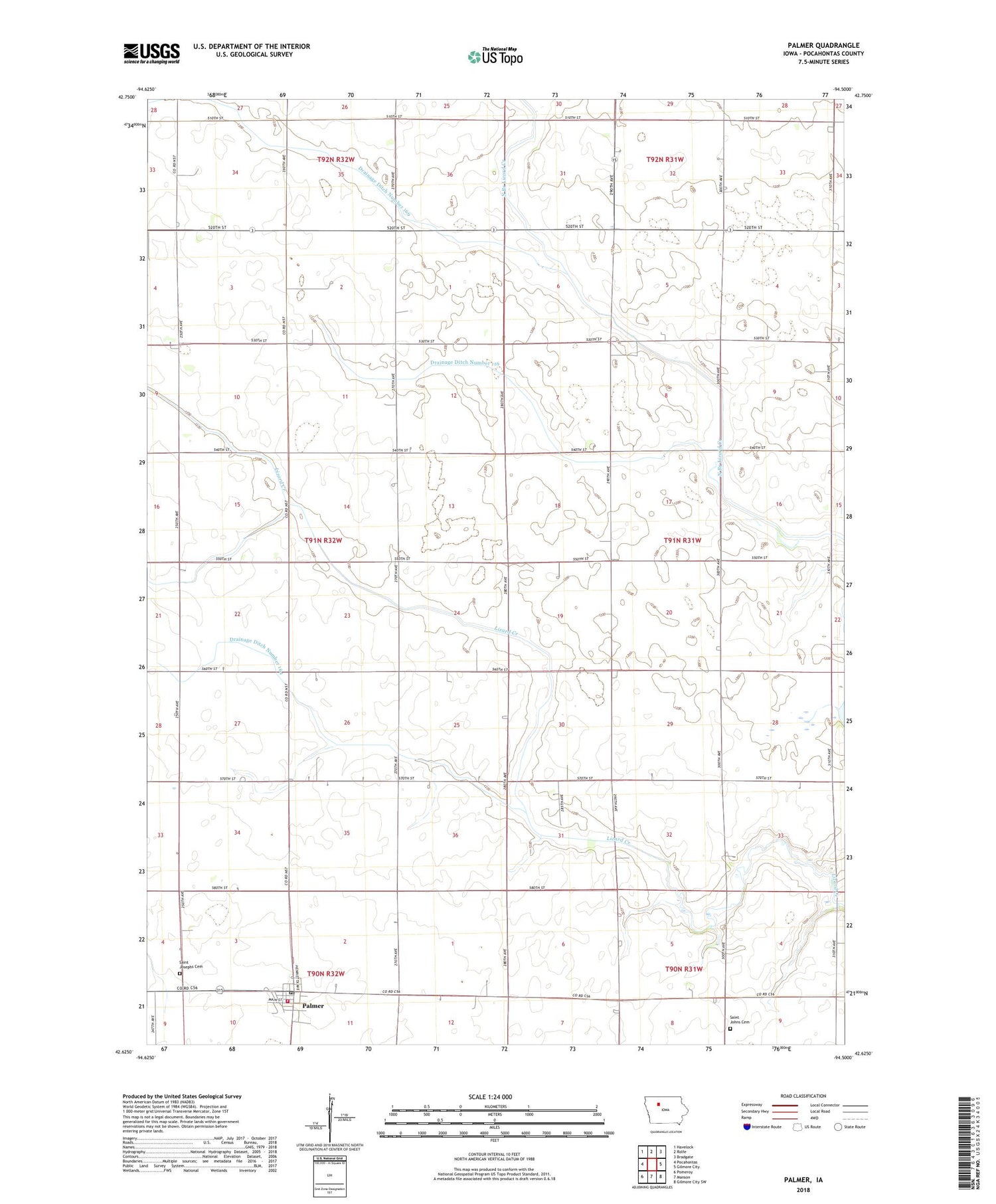 Palmer Iowa US Topo Map Image