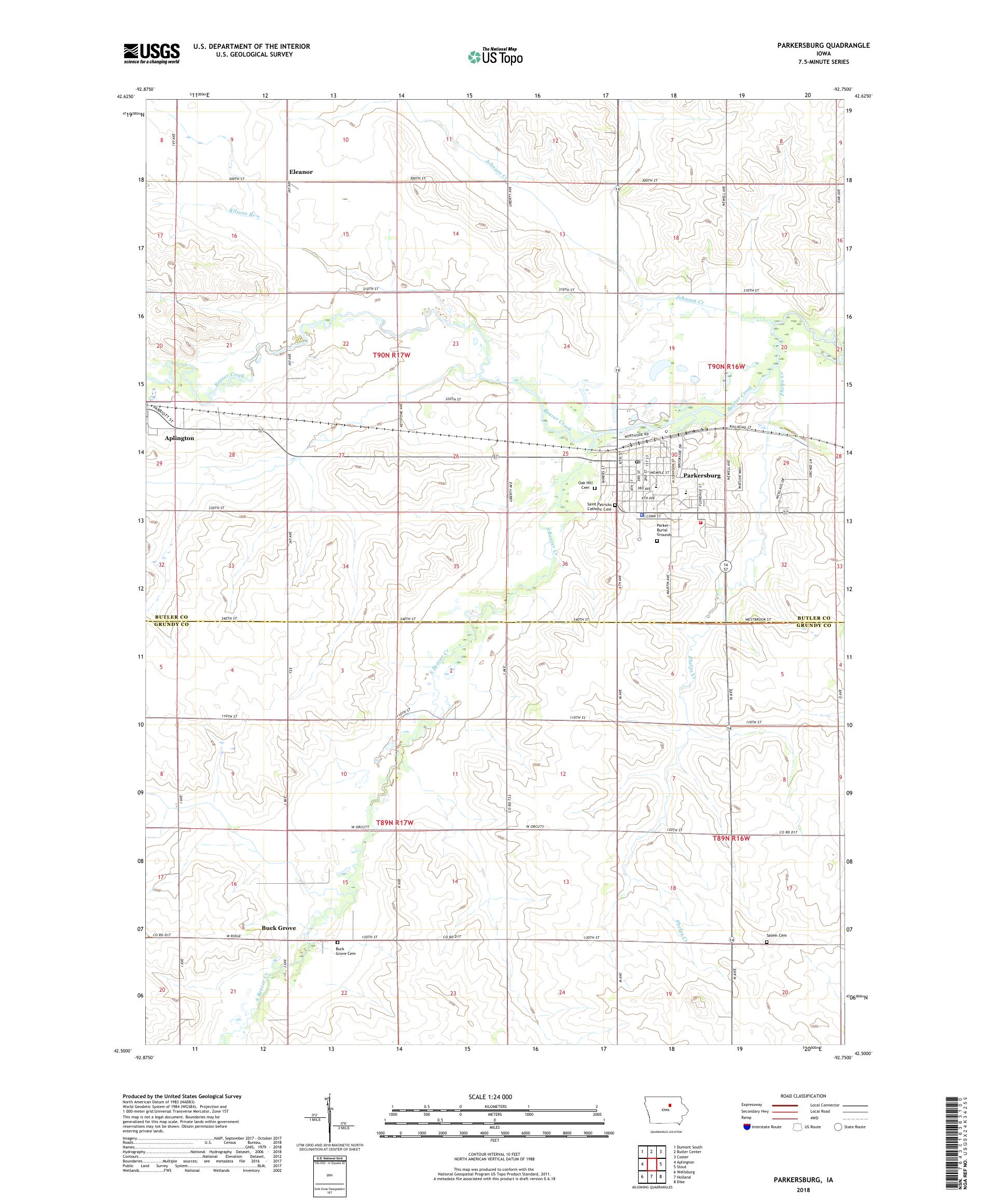 Parkersburg Iowa US Topo Map – MyTopo Map Store