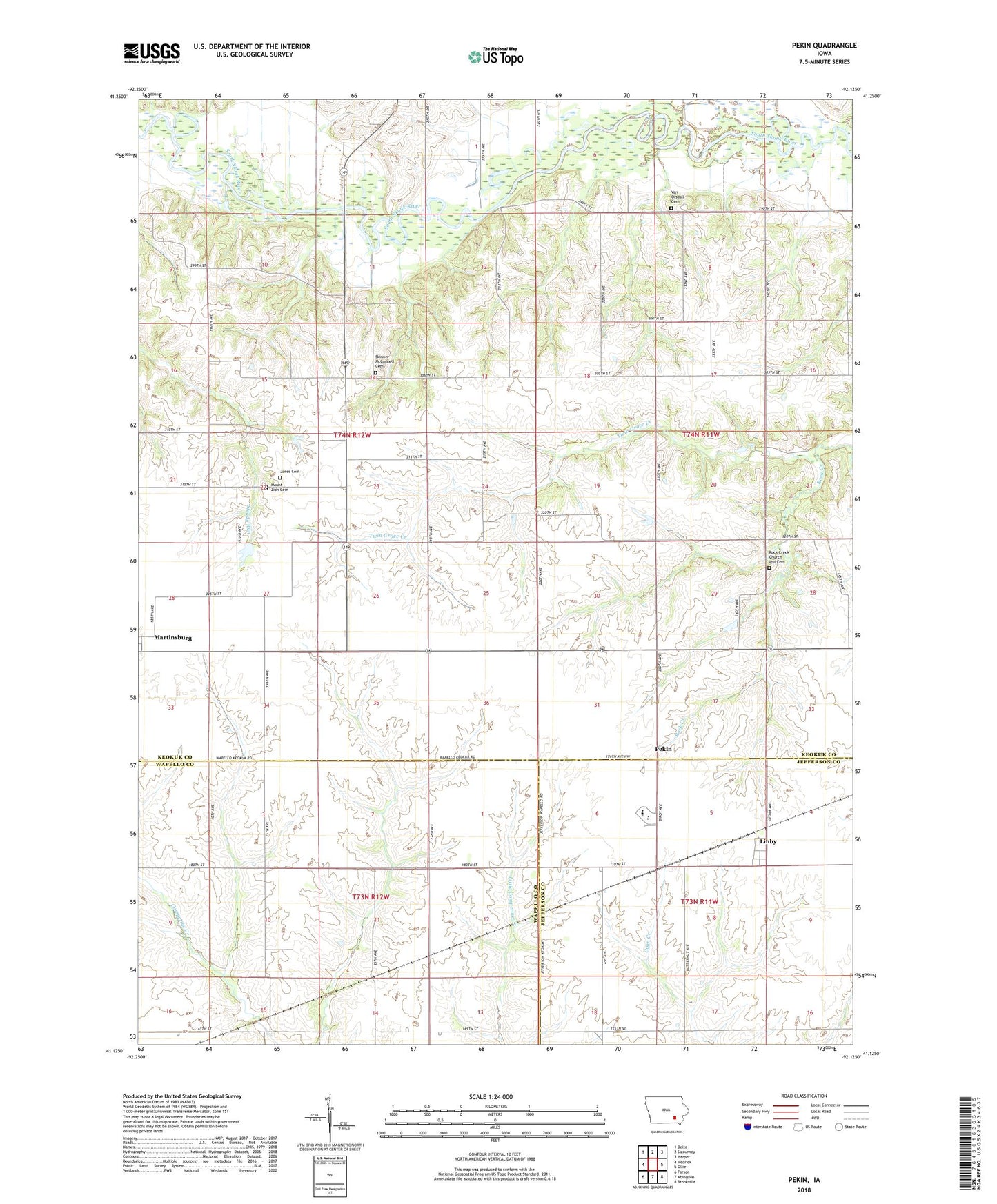 Pekin Iowa US Topo Map Image