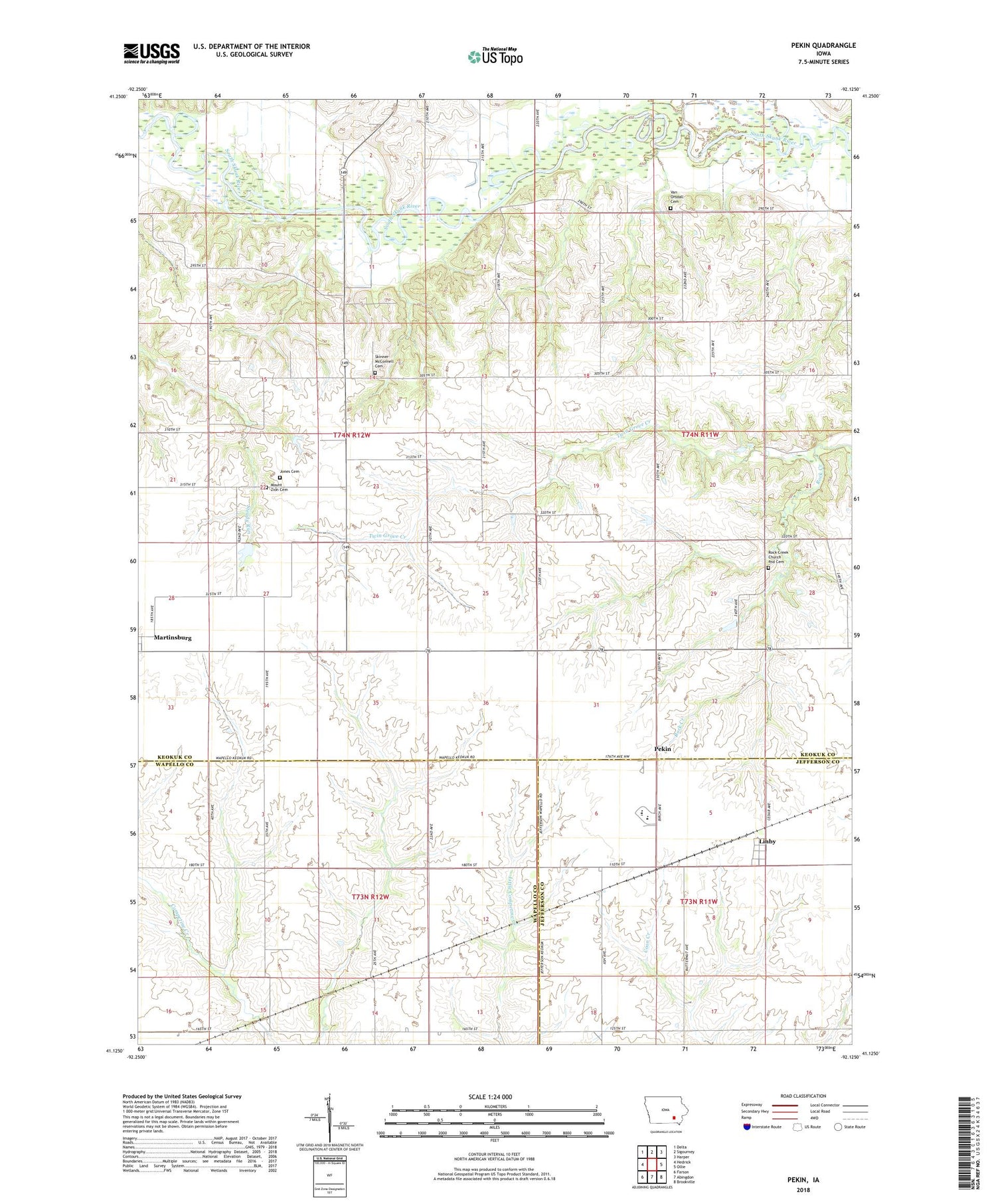 Pekin Iowa US Topo Map Image