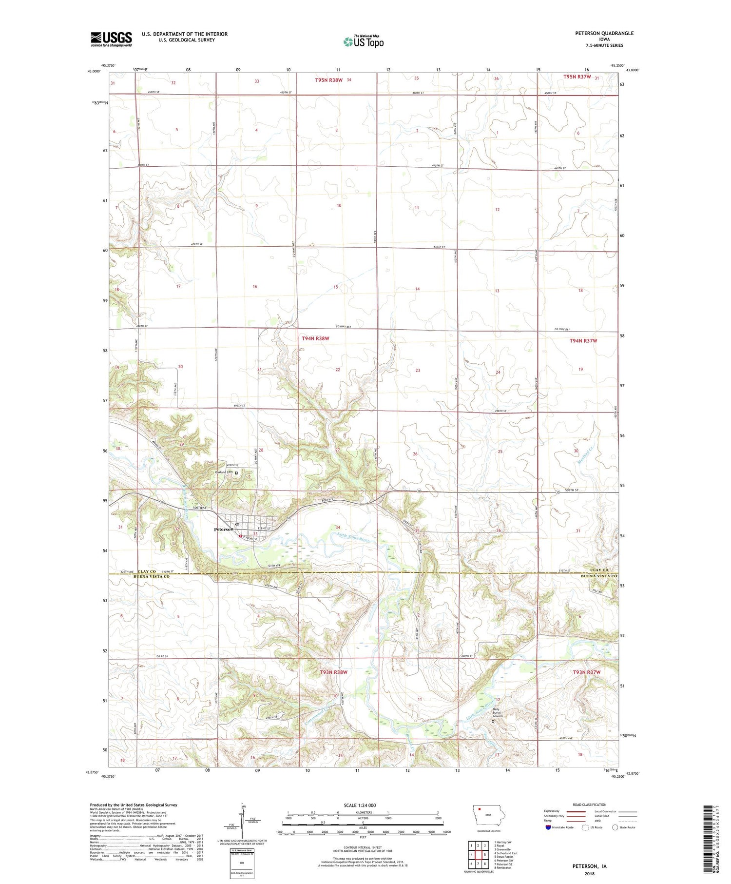 Peterson Iowa US Topo Map Image