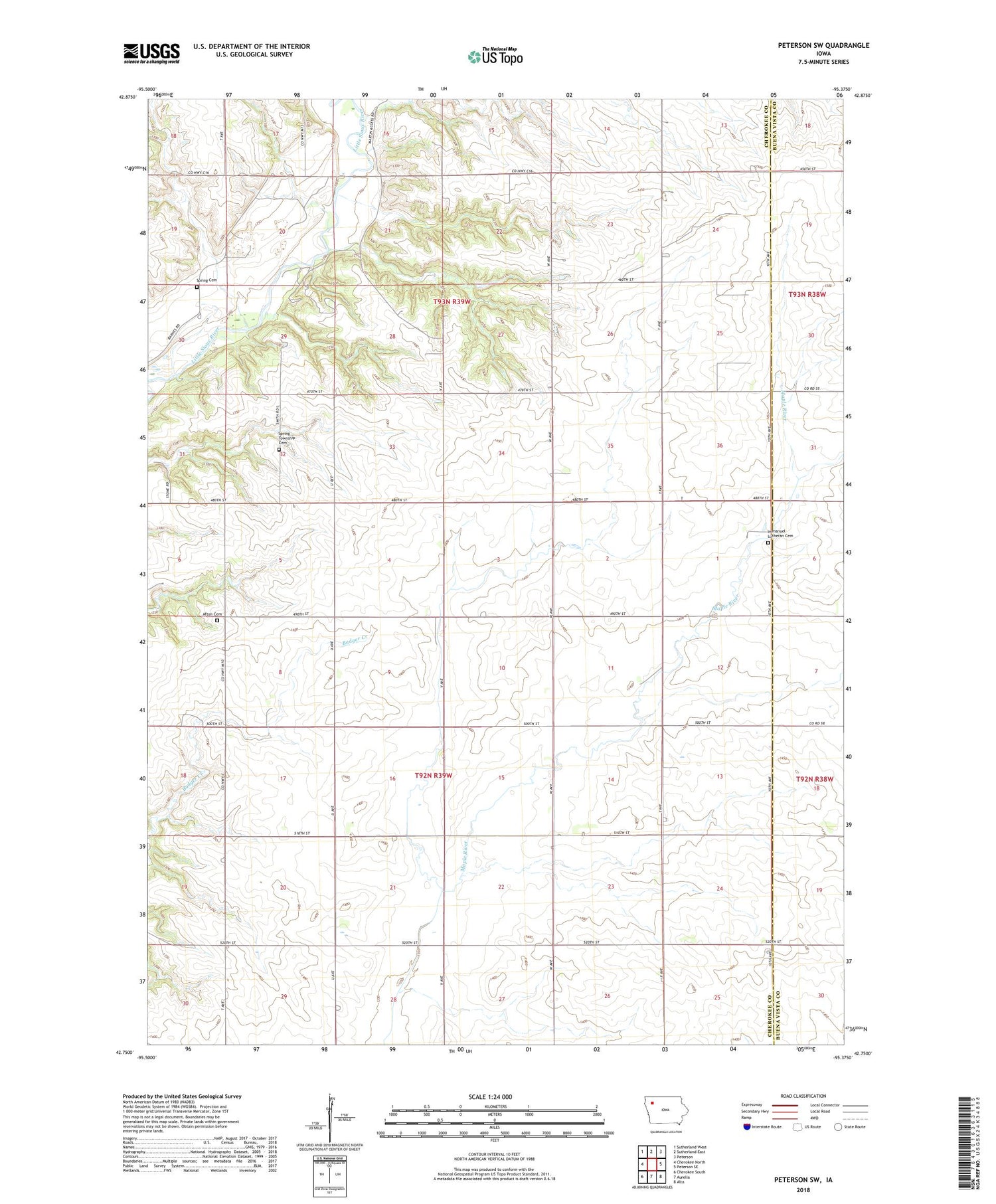 Peterson SW Iowa US Topo Map Image