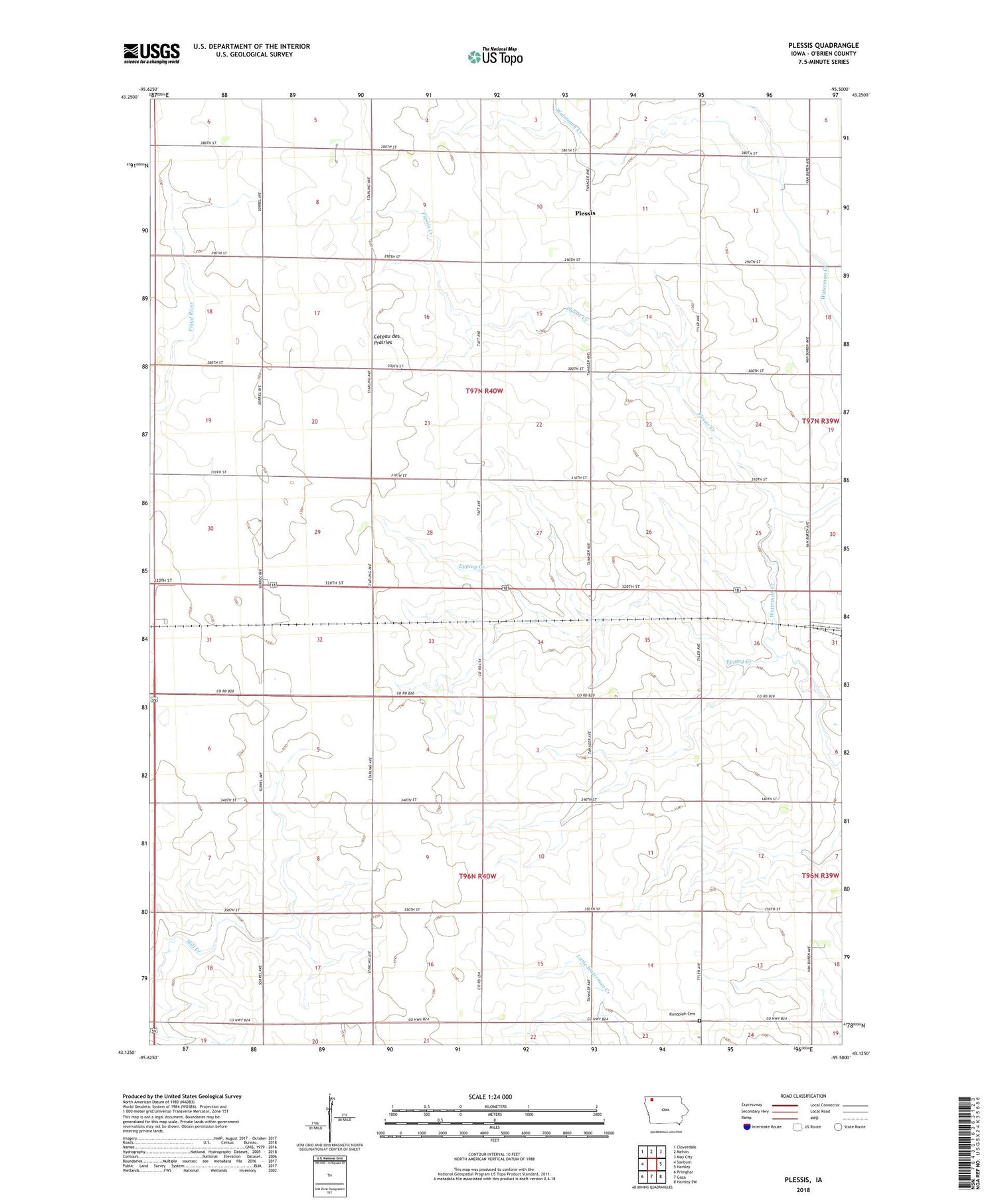 Plessis Iowa US Topo Map Image