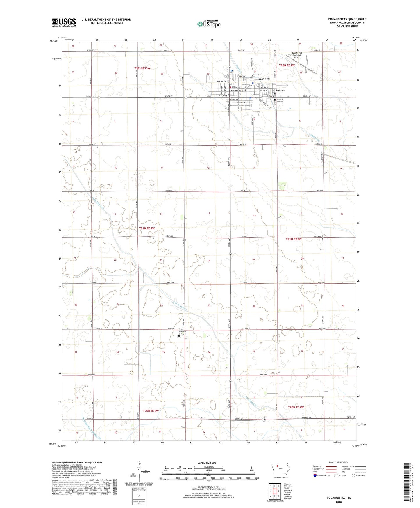 Pocahontas Iowa US Topo Map Image