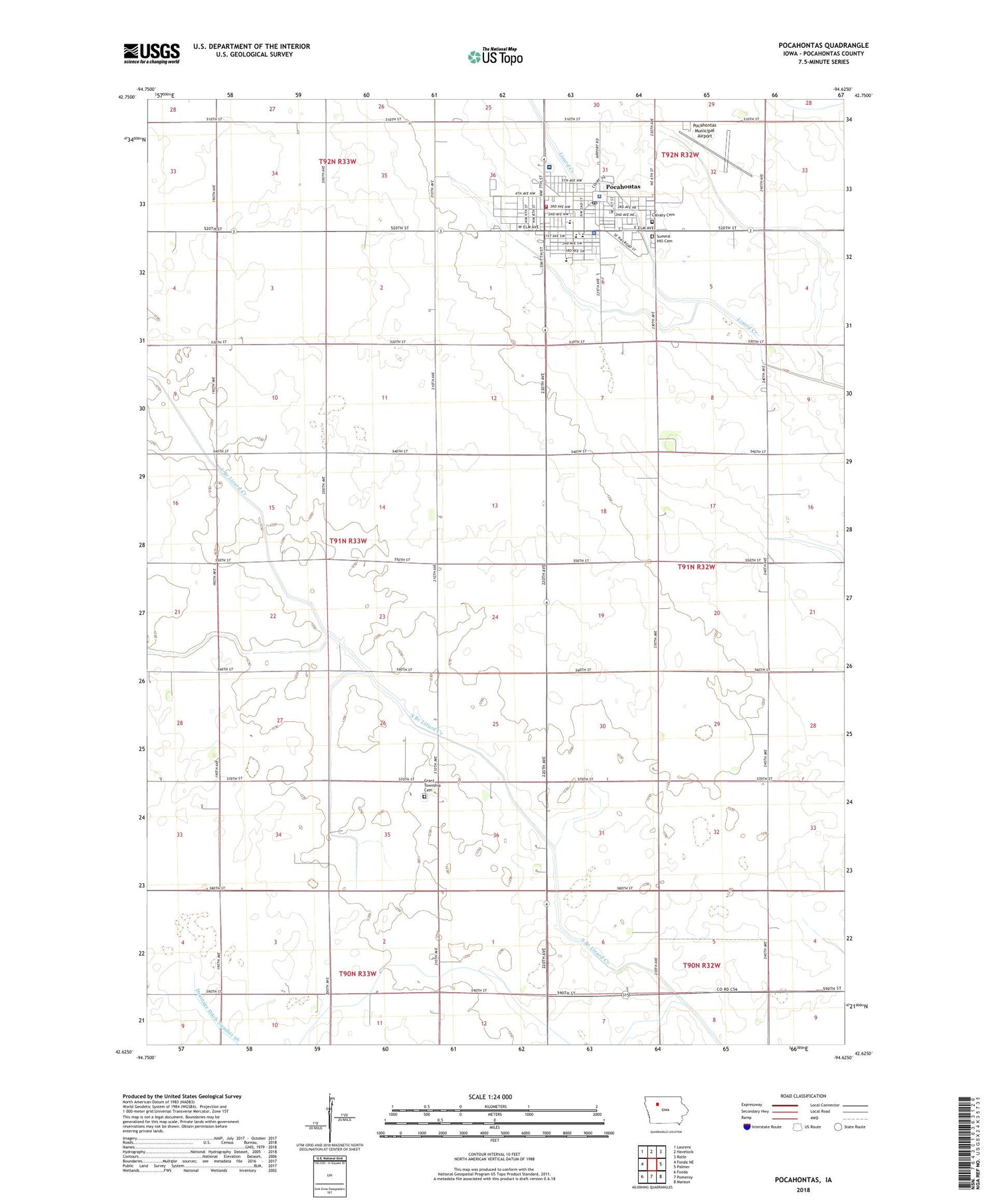 Pocahontas Iowa US Topo Map Image