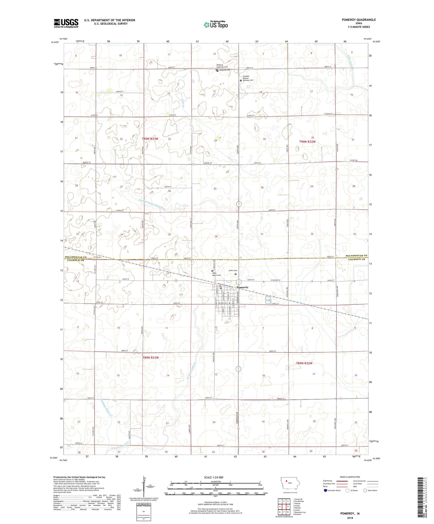 Pomeroy Iowa US Topo Map Image