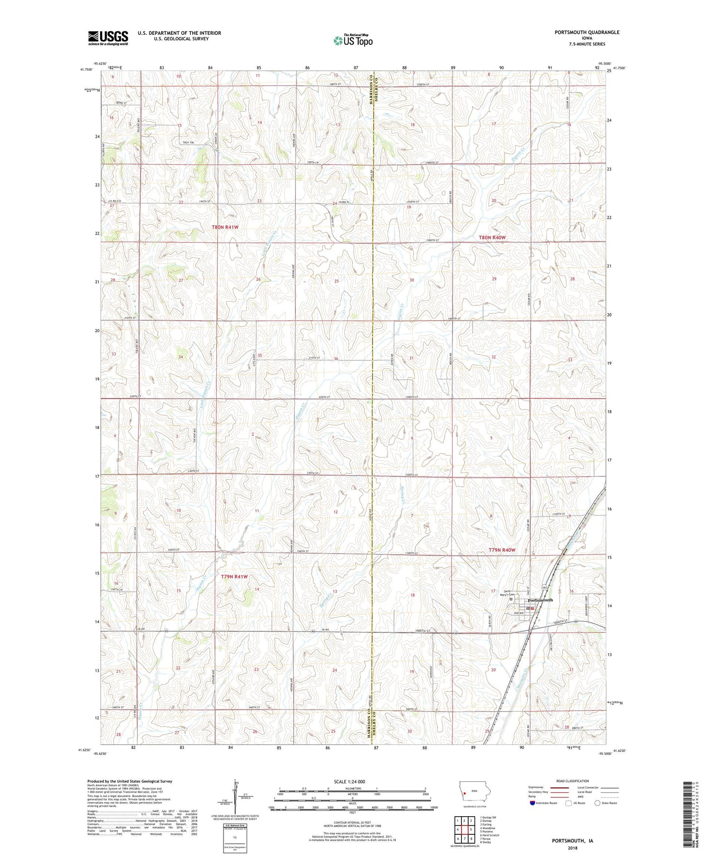 Portsmouth Iowa US Topo Map Image
